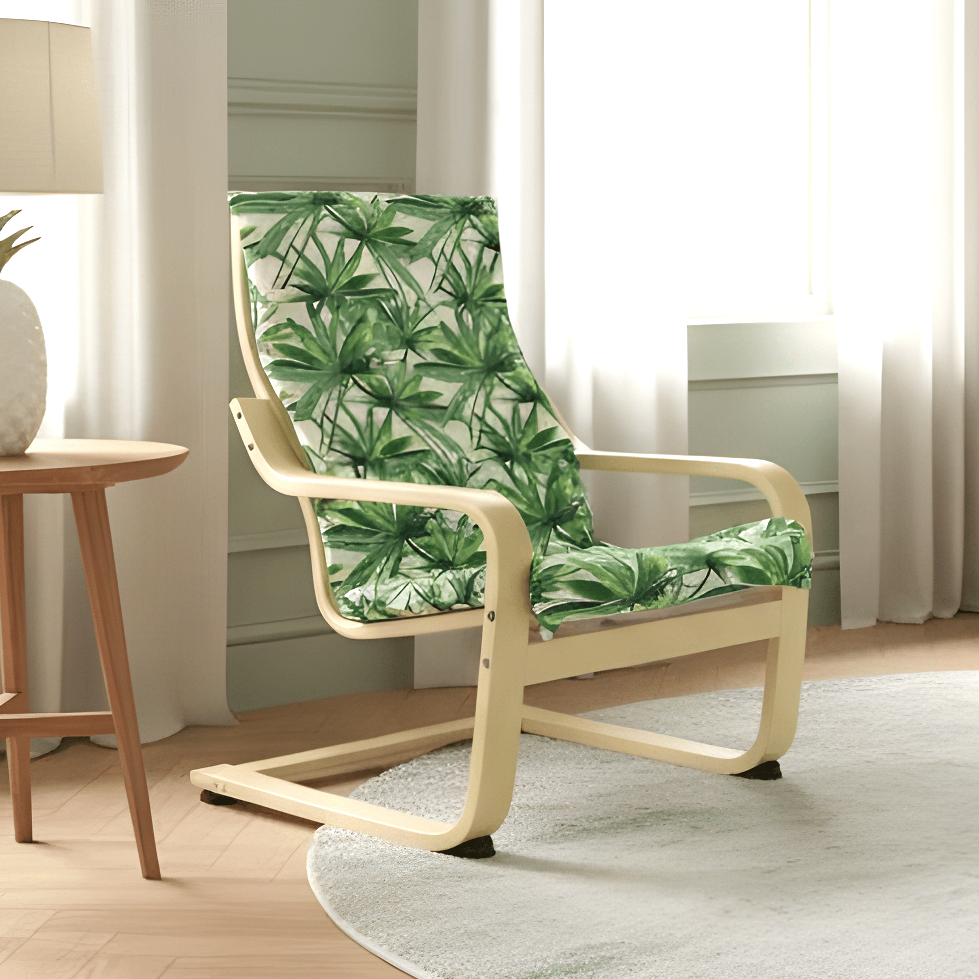 Rockin Cushions IKEA Kids Poang Green Palm Leaf Cushion Cover, Compatible with IKEA Children's Poang