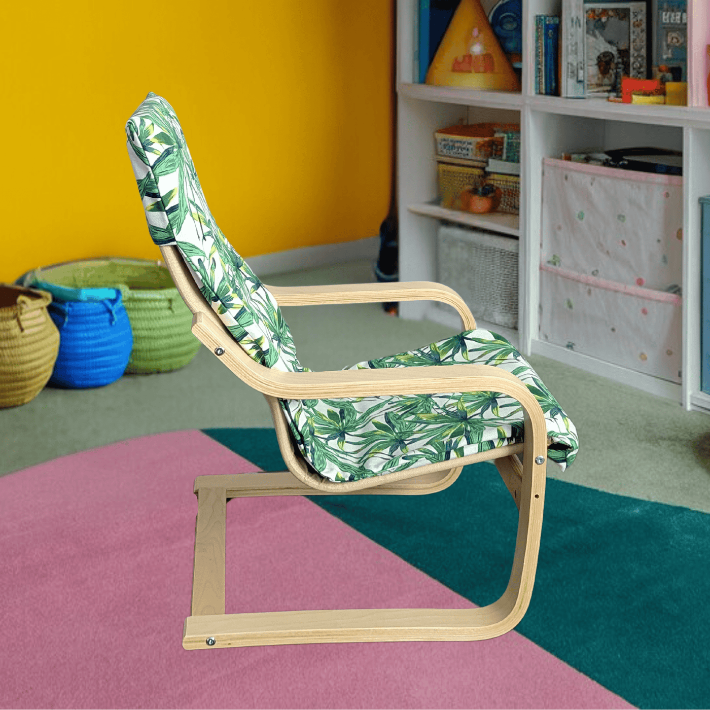 Green Palm Leaf Cushion Cover Compatible with IKEA Children s Poang Rockin Cushions