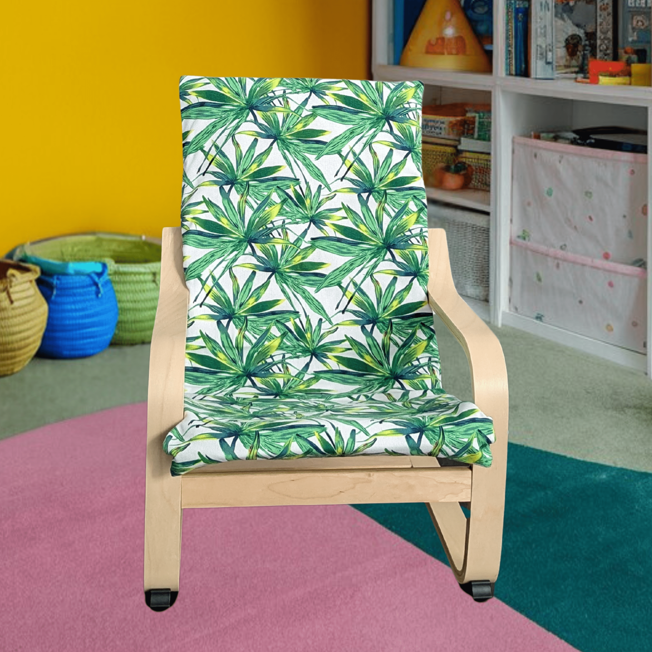 Rockin Cushions IKEA Kids Poang Green Palm Leaf Cushion Cover, Compatible with IKEA Children's Poang
