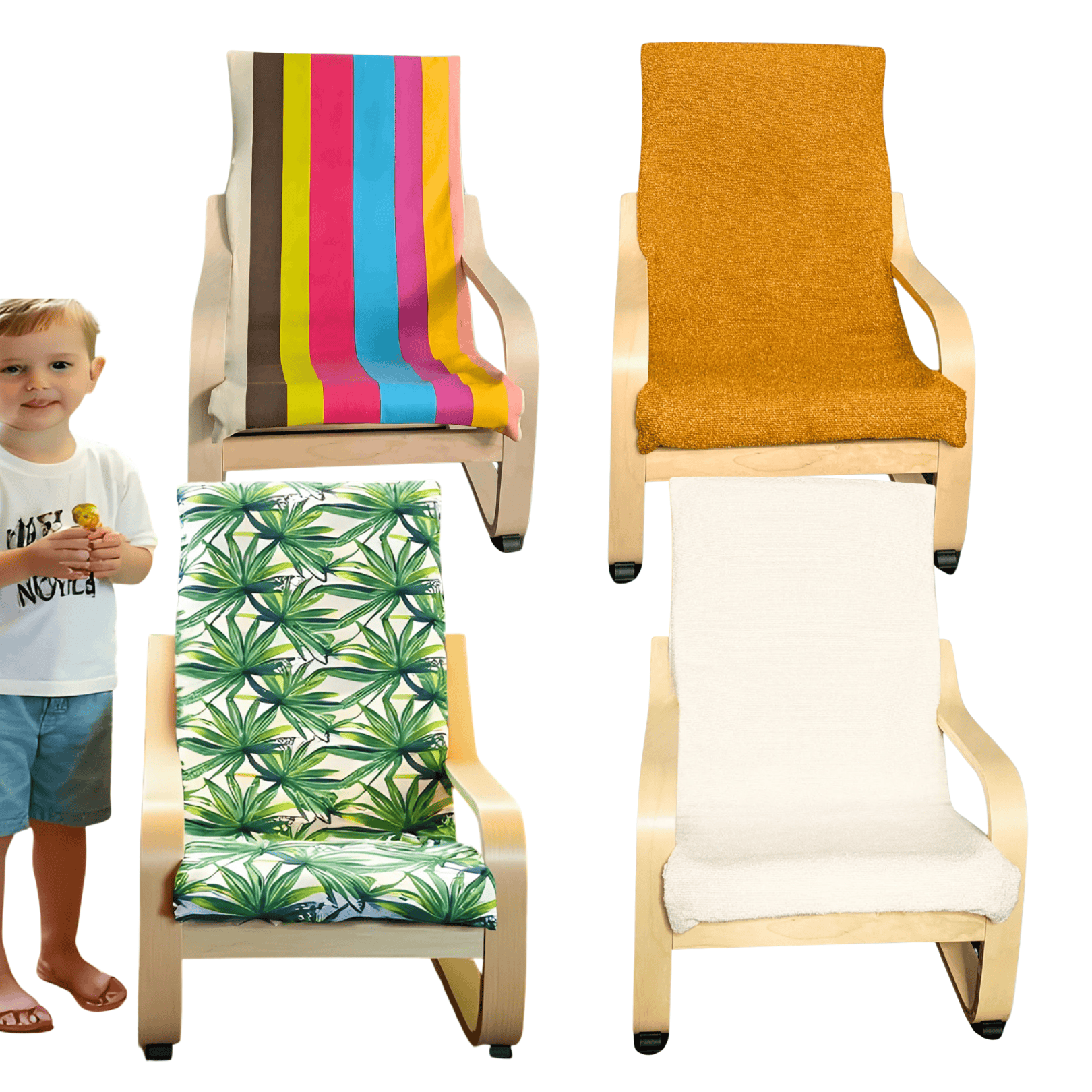 Rockin Cushions IKEA Kids Poang Mixed Slipcovers for IKEA Children’s Poäng Chair — Bulk Clearance Lot, 100 Units (Assorted Bouclé & Prints)