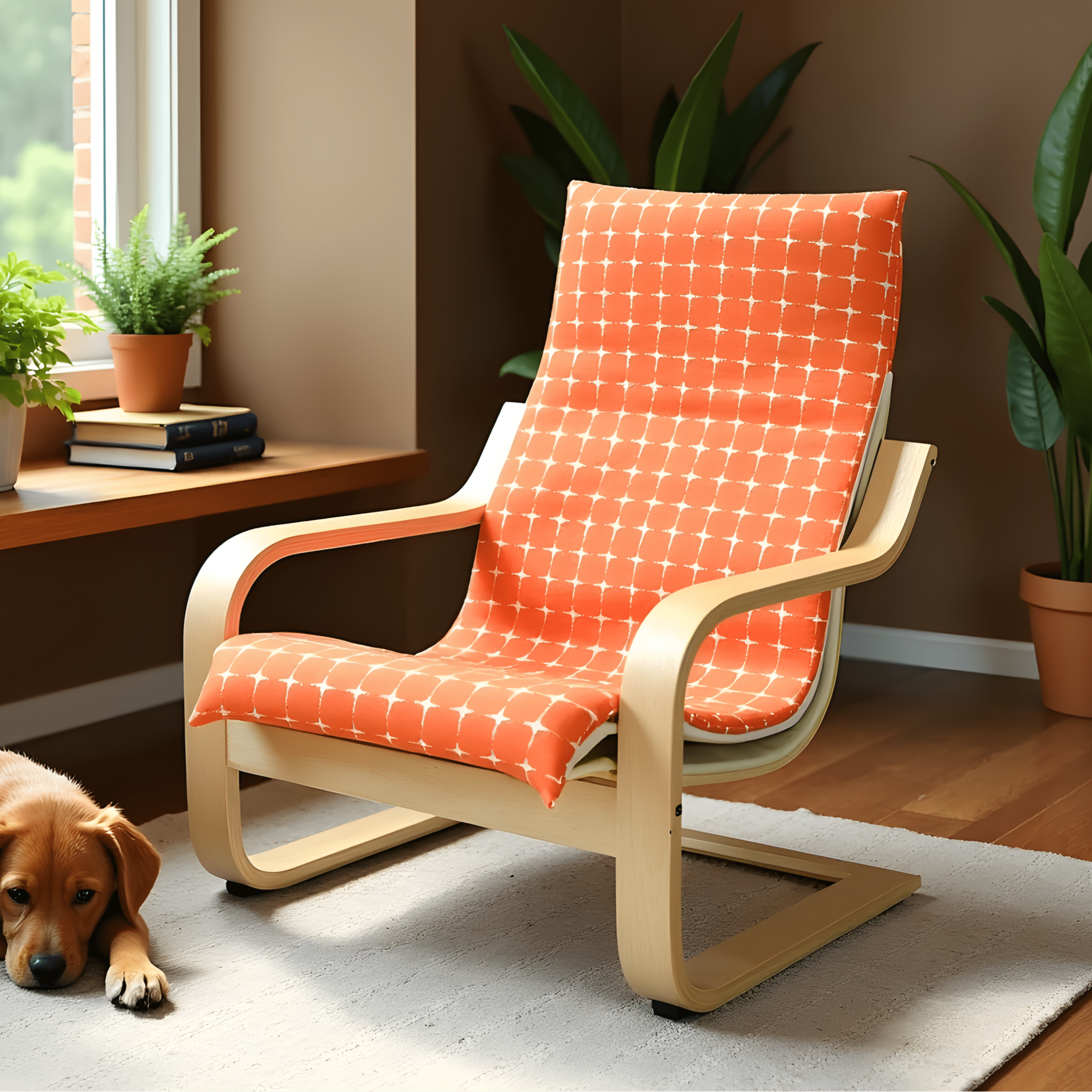 Rockin Cushions IKEA Kids Poang Orange Geometric Pattern Cushion Cover, Compatible with IKEA Children's Poang