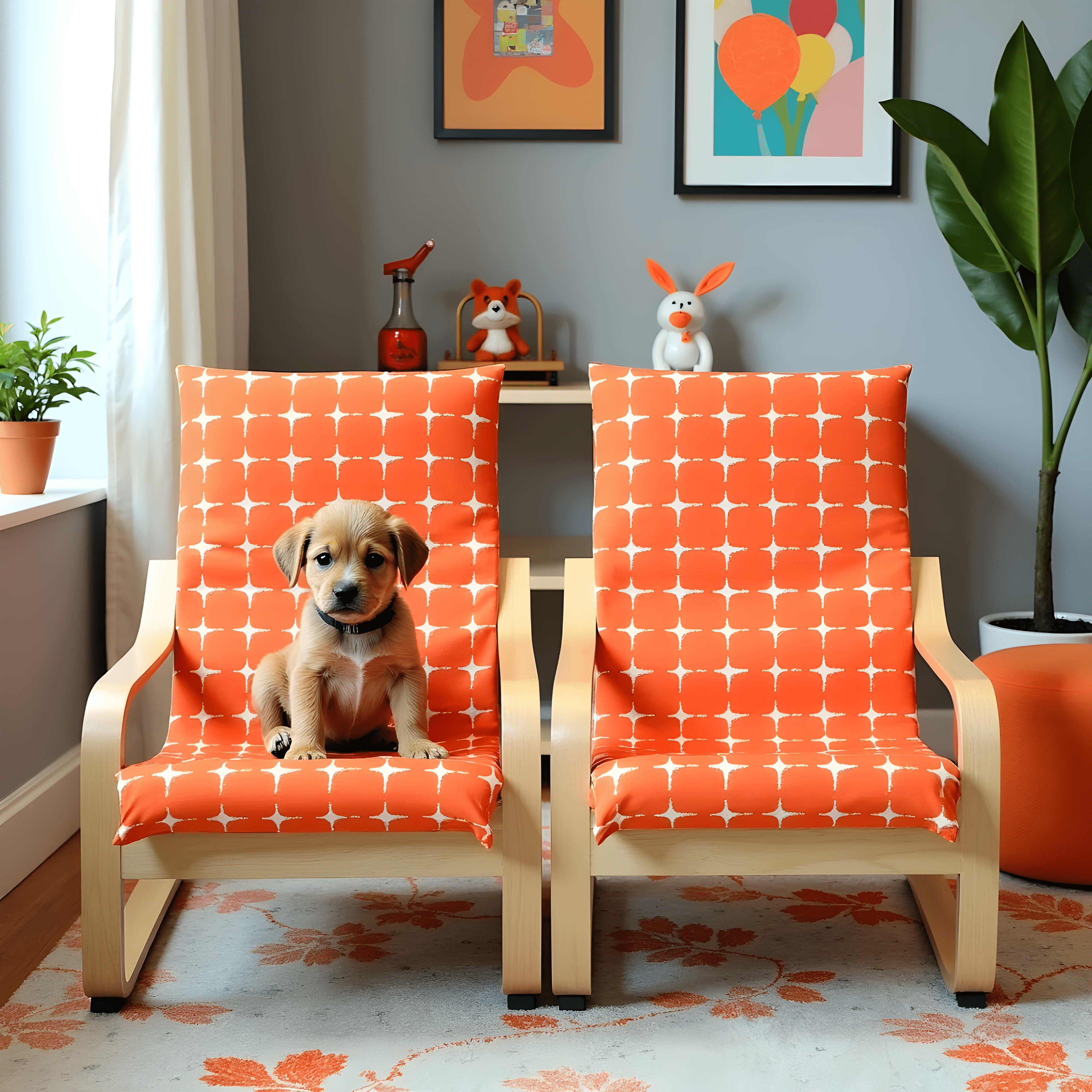 Rockin Cushions IKEA Kids Poang Orange Geometric Pattern Cushion Cover, Compatible with IKEA Children's Poang