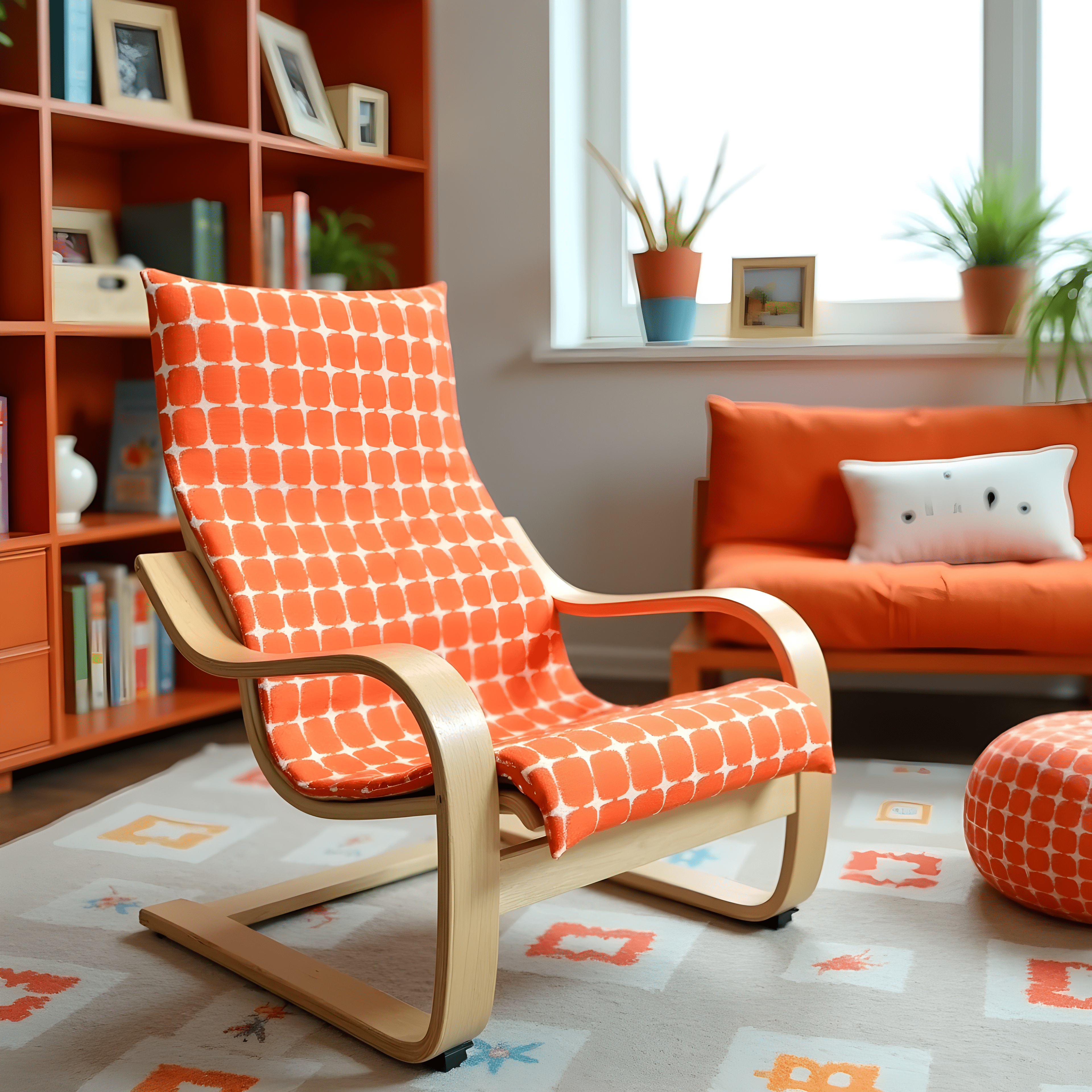 Rockin Cushions IKEA Kids Poang Orange Geometric Pattern Cushion Cover, Compatible with IKEA Children's Poang