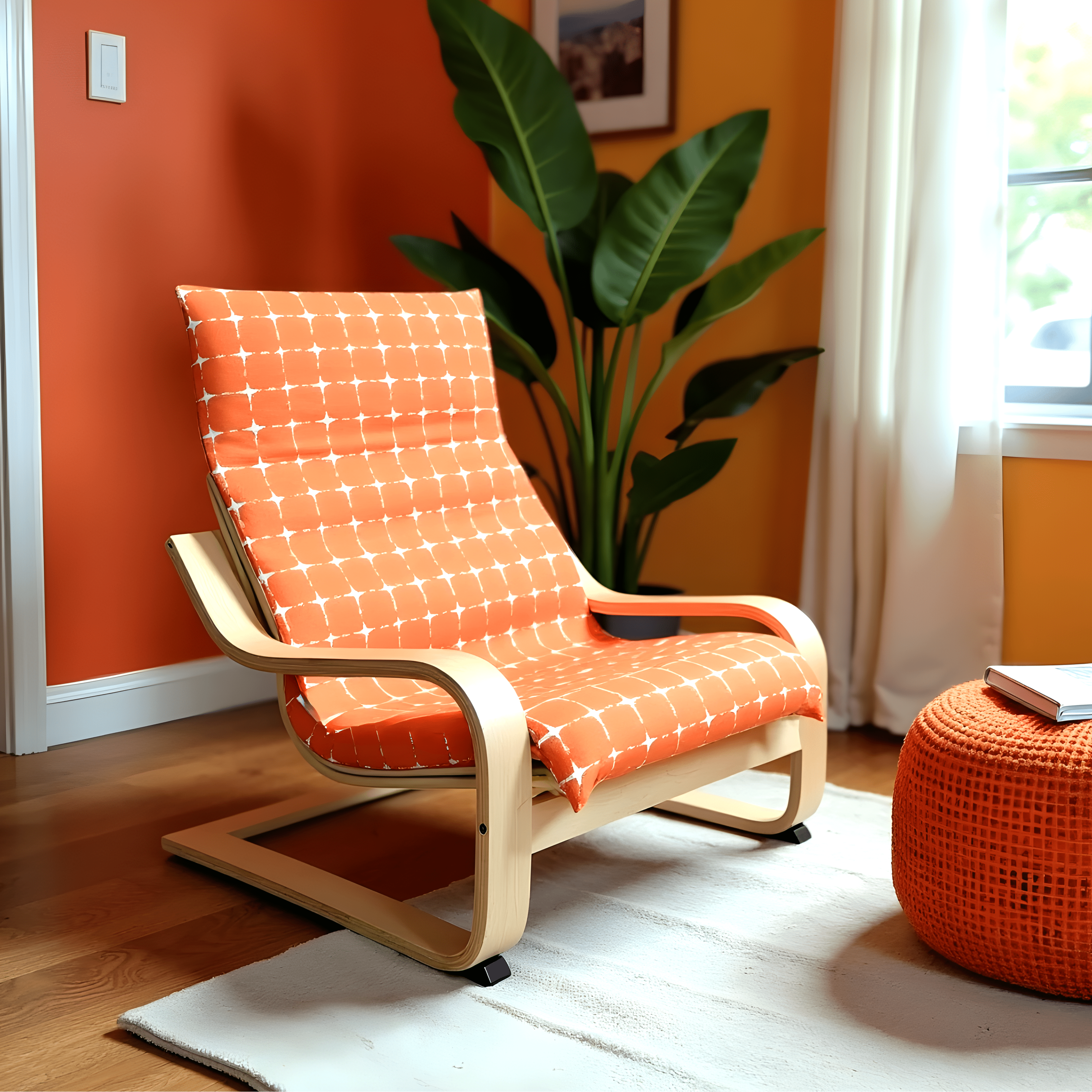 Rockin Cushions IKEA Kids Poang Orange Geometric Pattern Cushion Cover, Compatible with IKEA Children's Poang