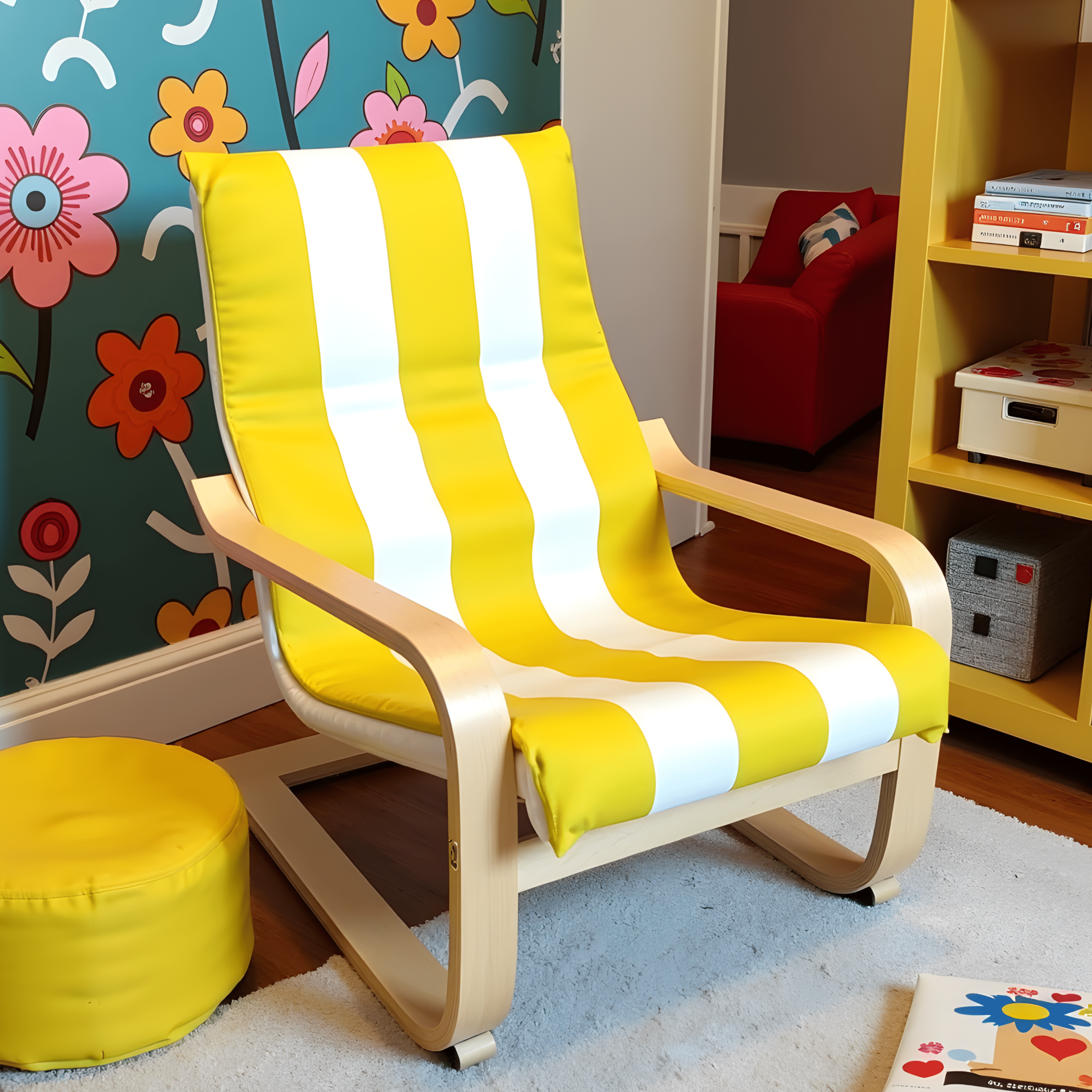 Rockin Cushions IKEA Kids Poang Yellow Stripe Cushion Cover, Compatible with IKEA Children's Poang