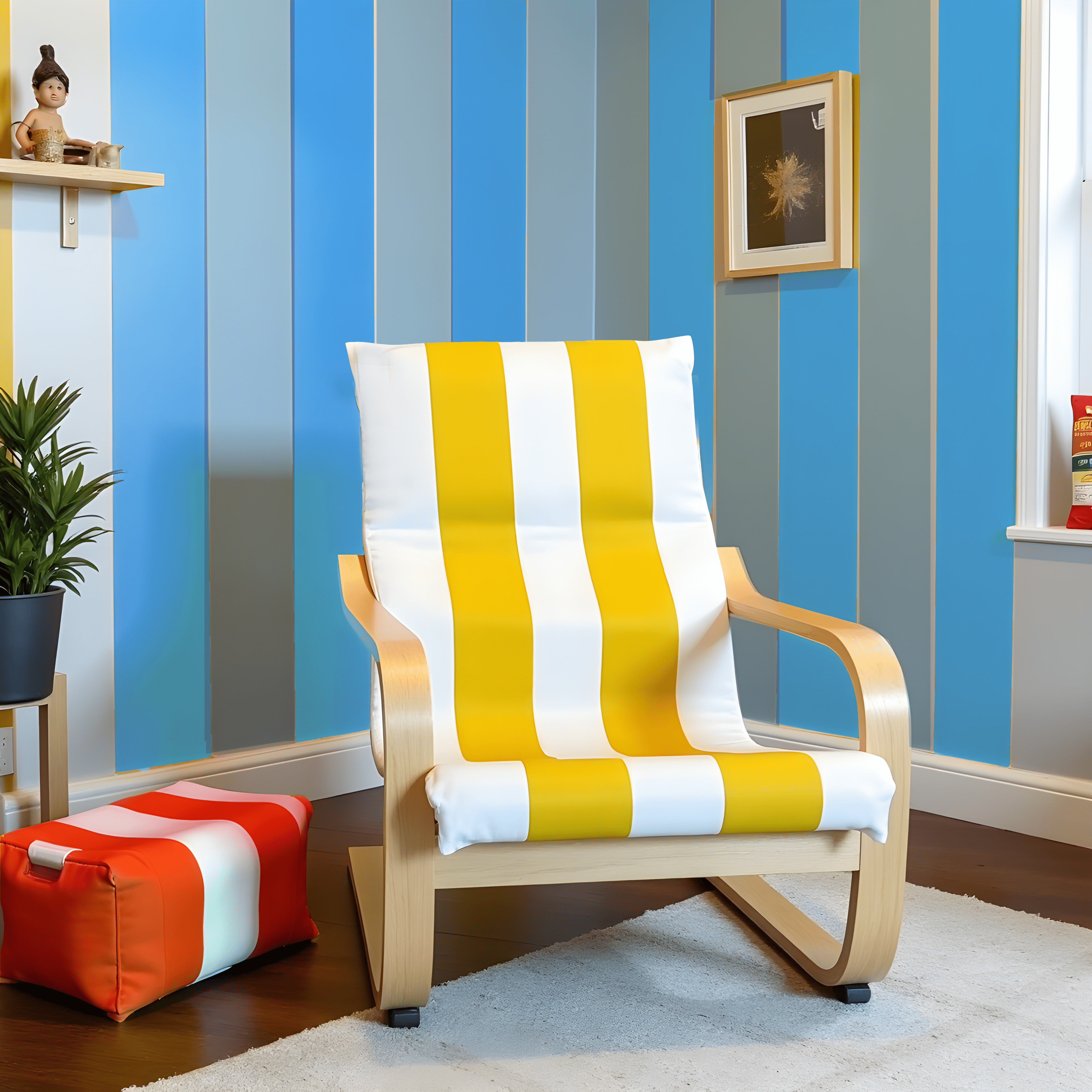 Rockin Cushions IKEA Kids Poang Yellow Stripe Cushion Cover, Compatible with IKEA Children's Poang
