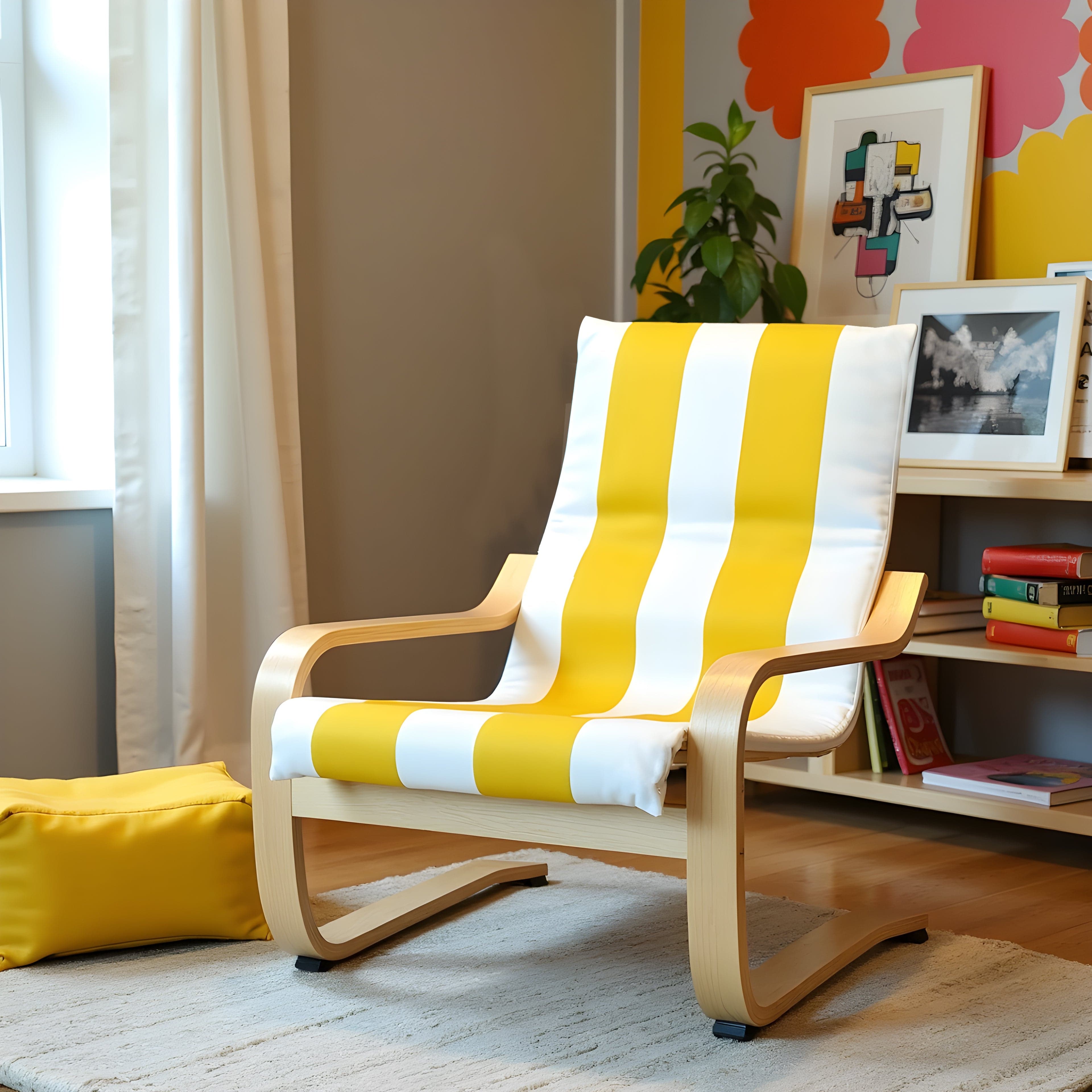 Rockin Cushions IKEA Kids Poang Yellow Stripe Cushion Cover, Compatible with IKEA Children's Poang