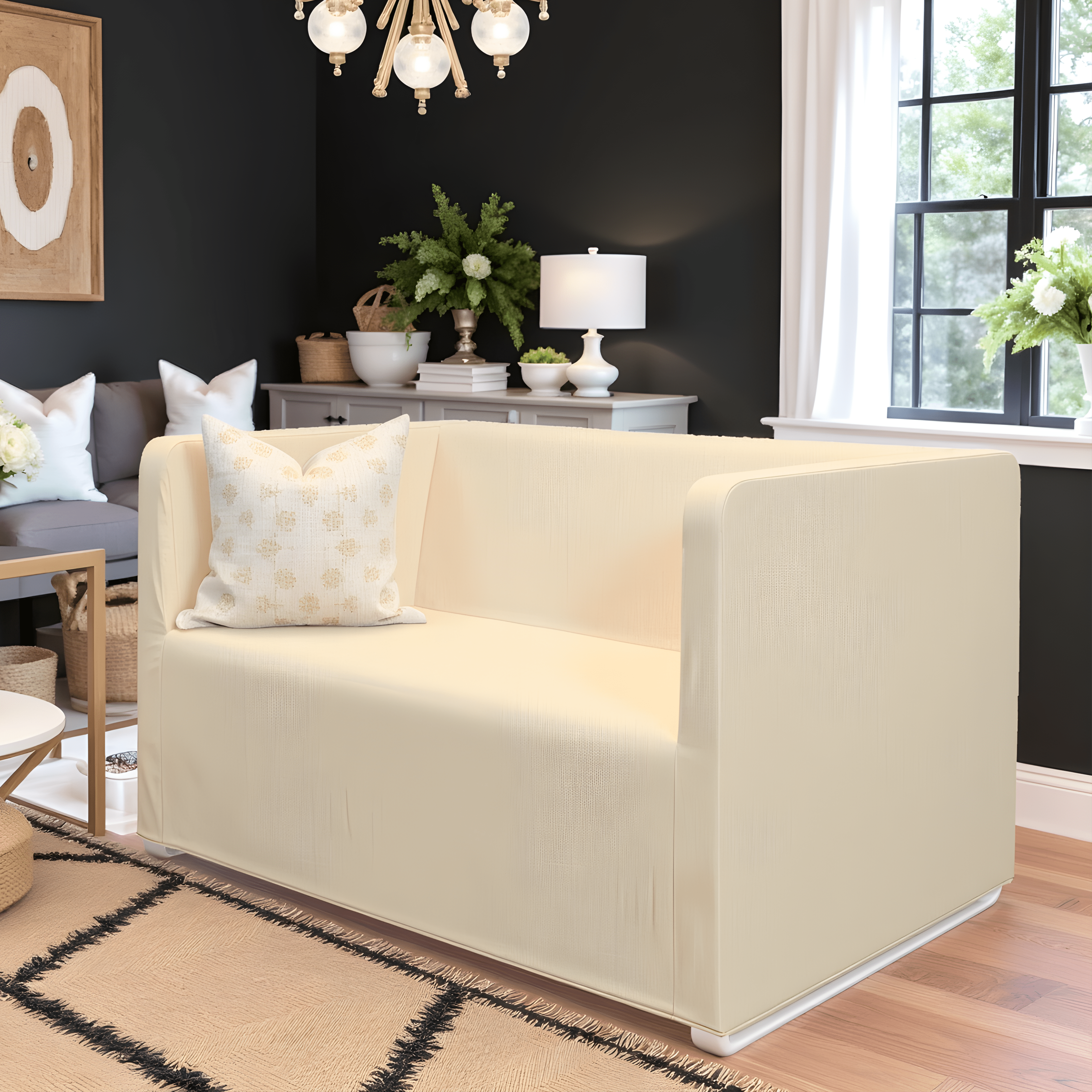 Rockin Cushions IKEA Knopparp Sofa Farmhouse Beige Linen Slip Cover, Compatible with IKEA KNOPPARP