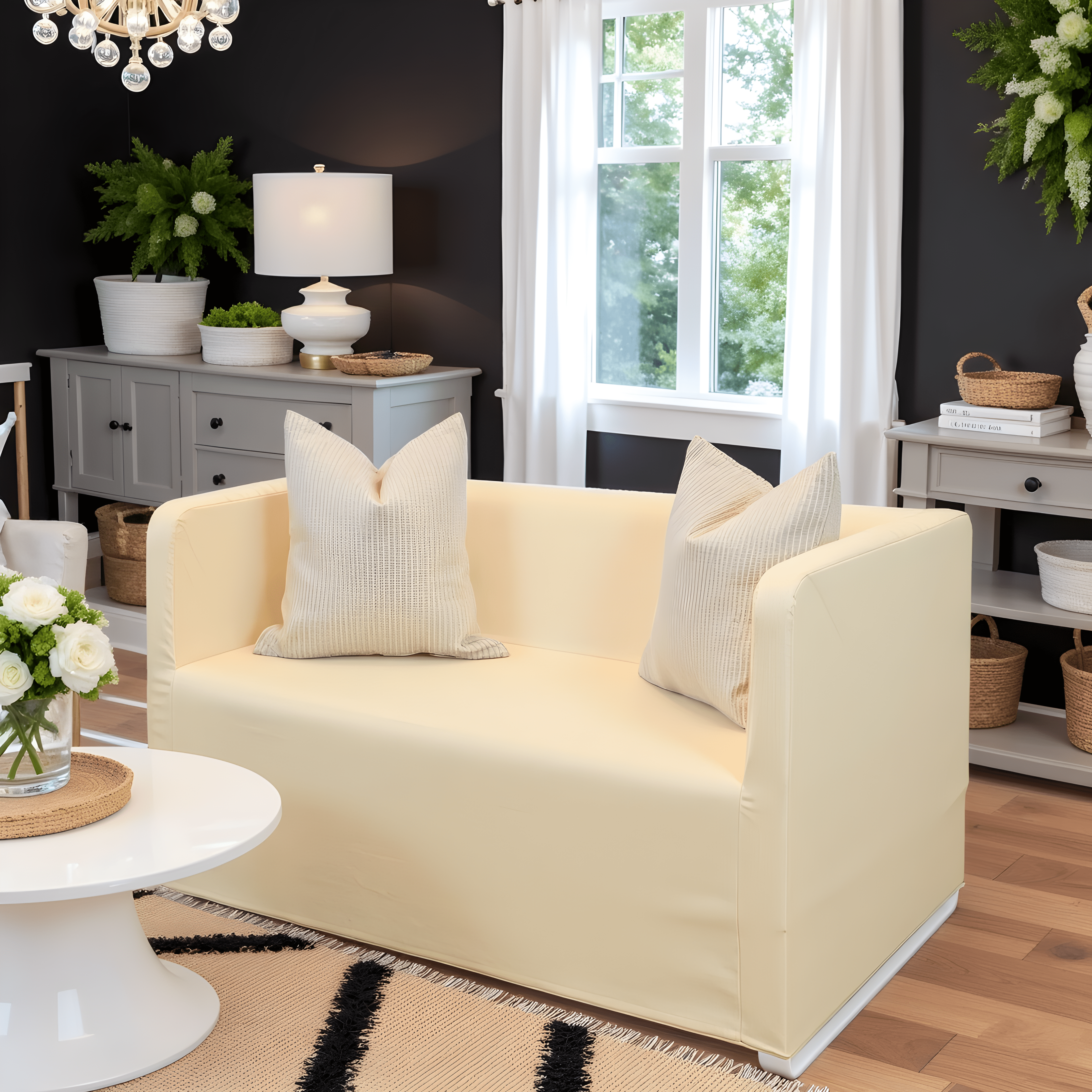 Rockin Cushions IKEA Knopparp Sofa Farmhouse Beige Linen Slip Cover, Compatible with IKEA KNOPPARP