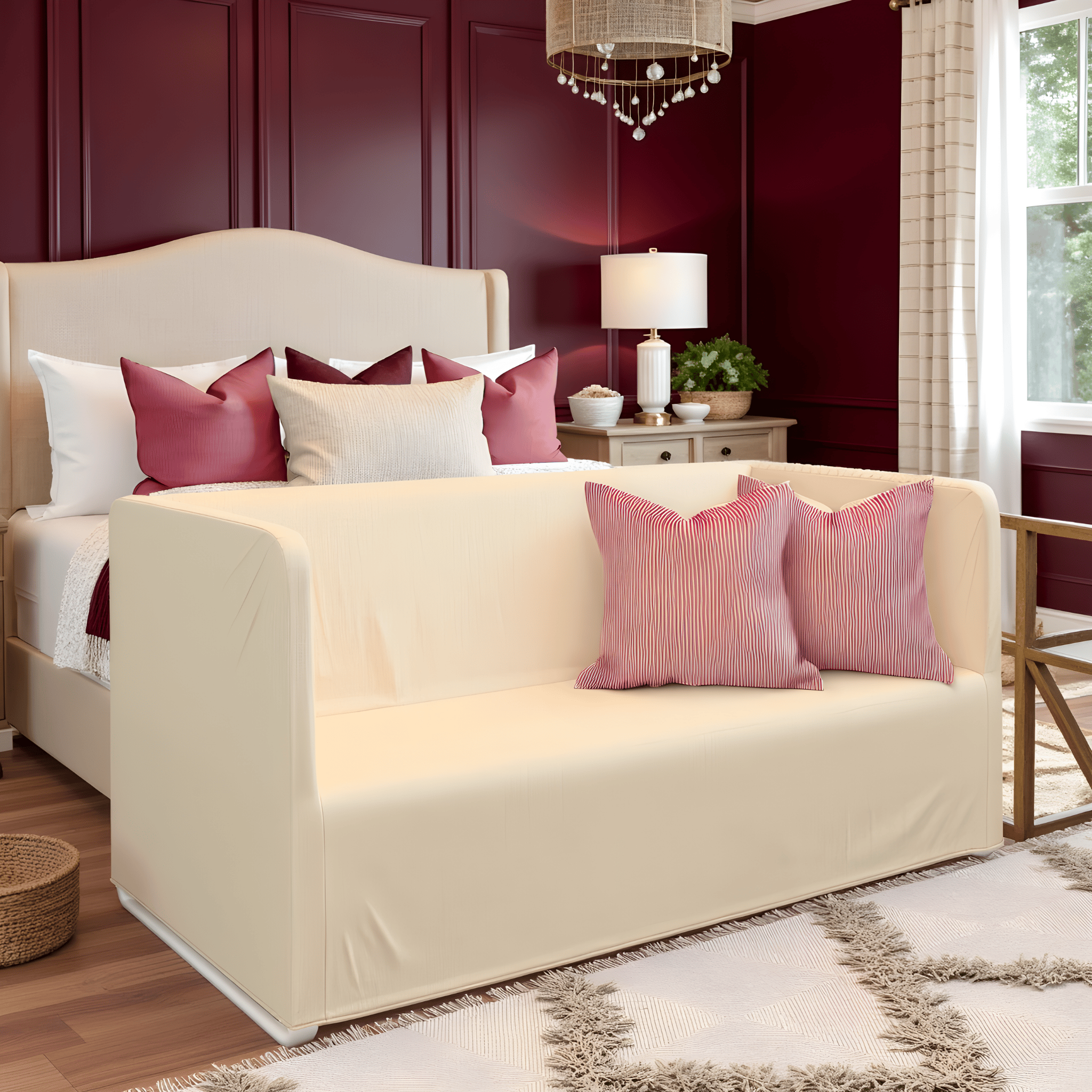 Rockin Cushions IKEA Knopparp Sofa Farmhouse Beige Linen Slip Cover, Compatible with IKEA KNOPPARP