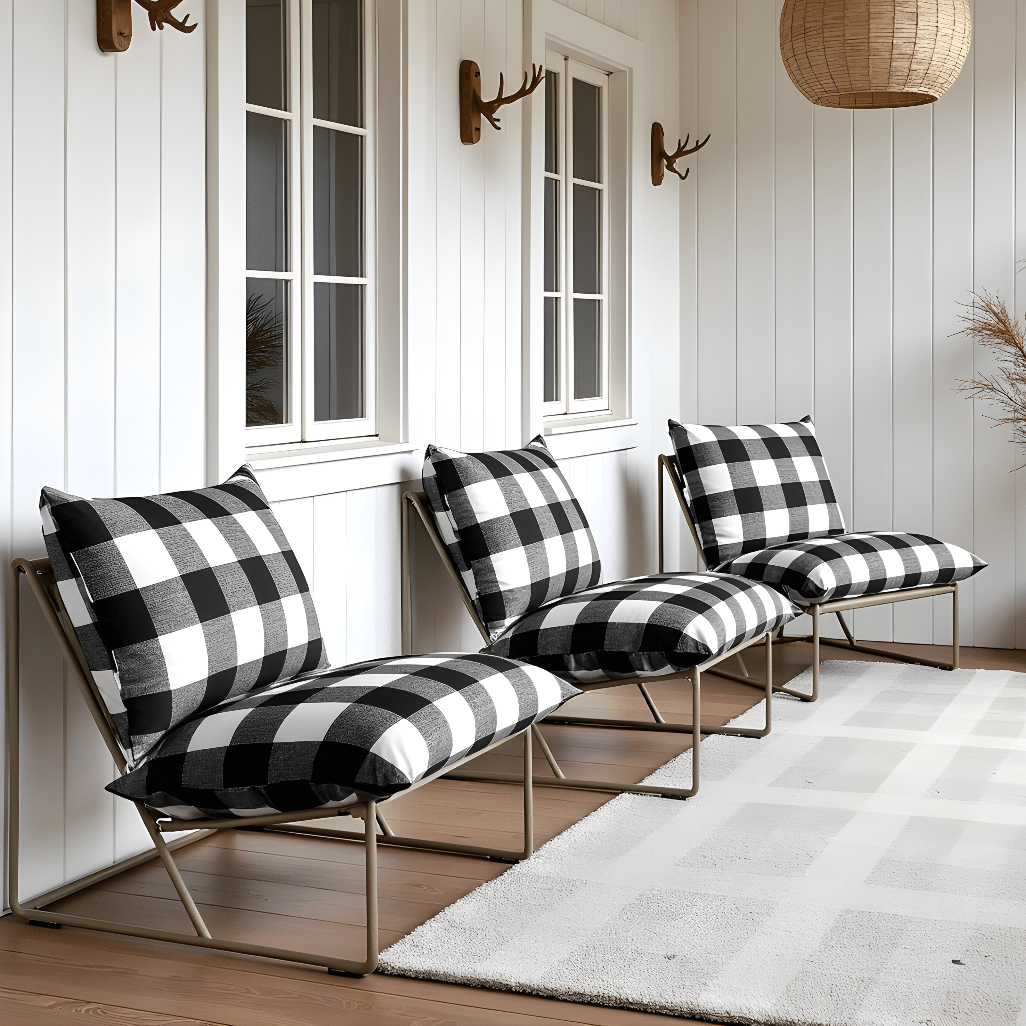 Rockin Cushions IKEA Outdoor Slipcovers 1 pillow and 1 seat cover Black Check Outdoor Slipcovers, Compatible with IKEA Havsten - Made to Order