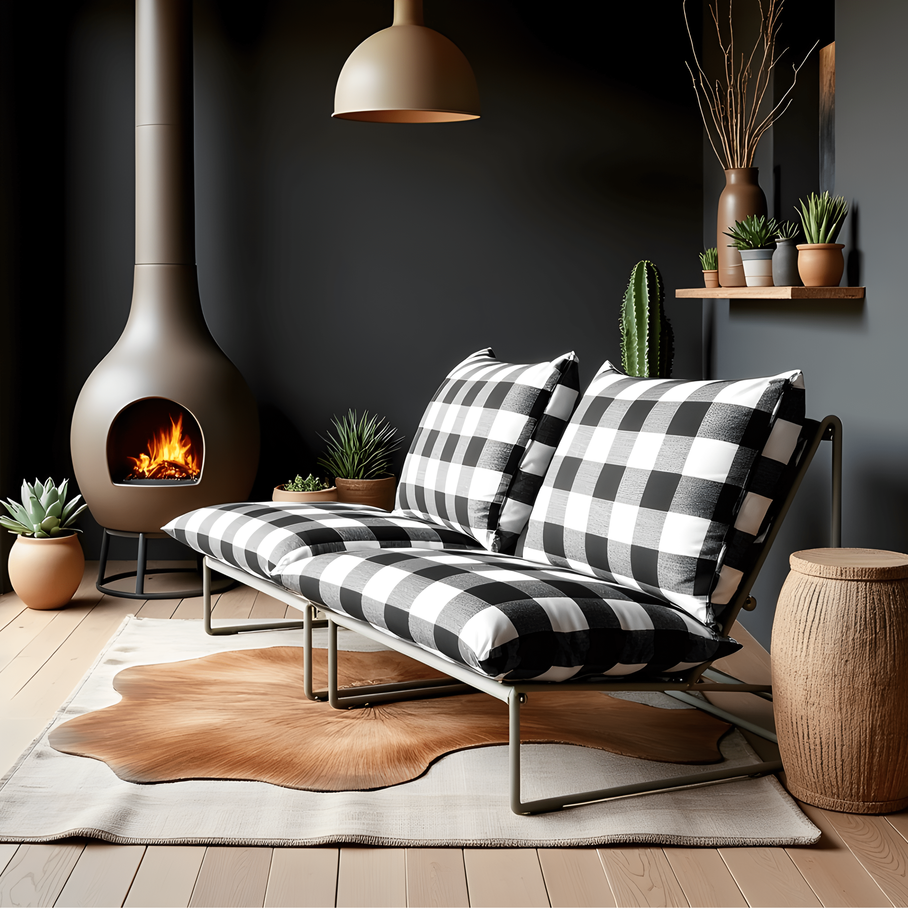 Rockin Cushions IKEA Outdoor Slipcovers 1 pillow and 1 seat cover Black Check Outdoor Slipcovers, Compatible with IKEA Havsten - Made to Order