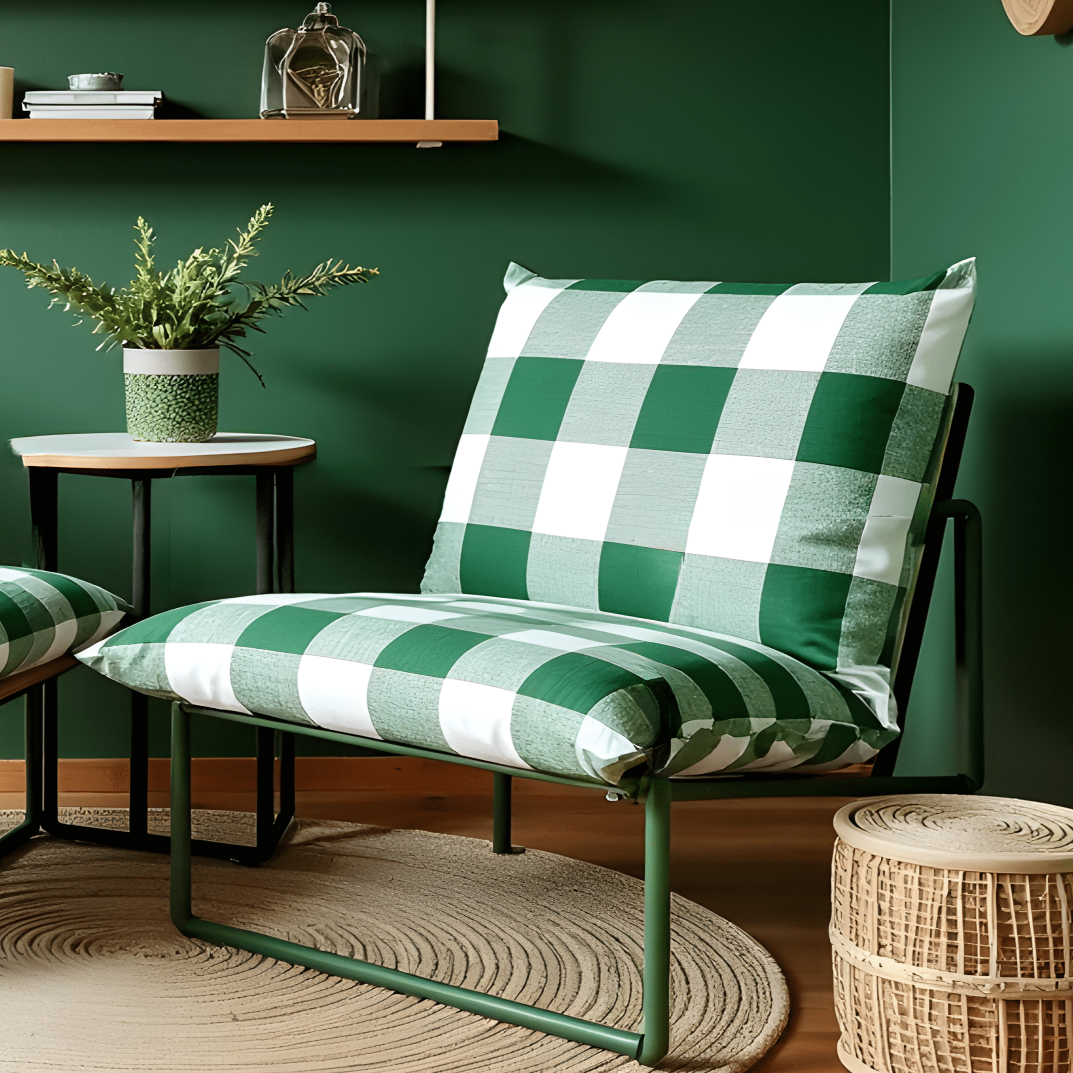 Rockin Cushions IKEA Outdoor Slipcovers 1 pillow and 1 seat cover Green Check Outdoor Slipcovers, Compatible with IKEA Havsten - Made to Order