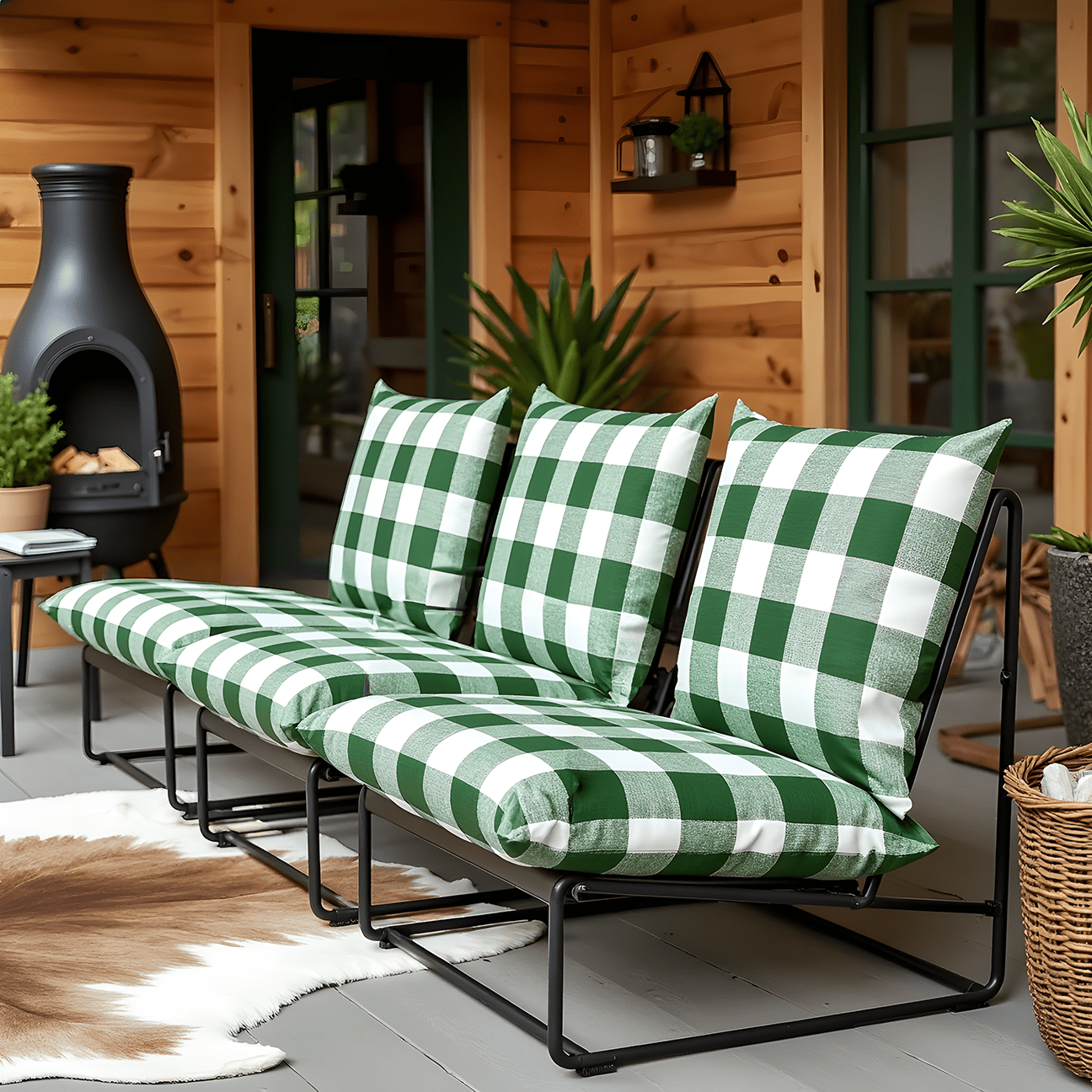 Rockin Cushions IKEA Outdoor Slipcovers 1 pillow and 1 seat cover Green Check Outdoor Slipcovers, Compatible with IKEA Havsten - Made to Order