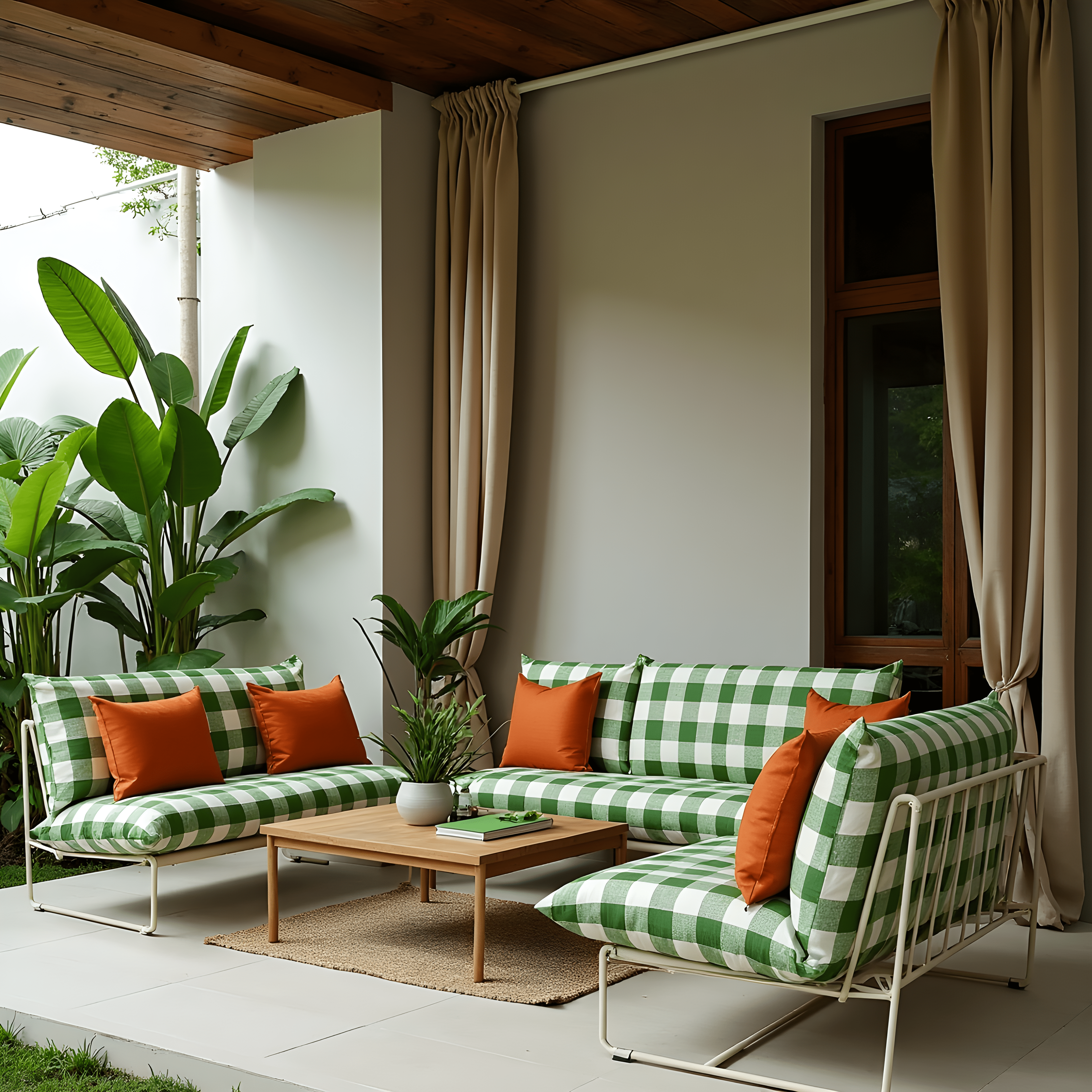 Rockin Cushions IKEA Outdoor Slipcovers 1 pillow and 1 seat cover Green Check Outdoor Slipcovers, Compatible with IKEA Havsten - Made to Order