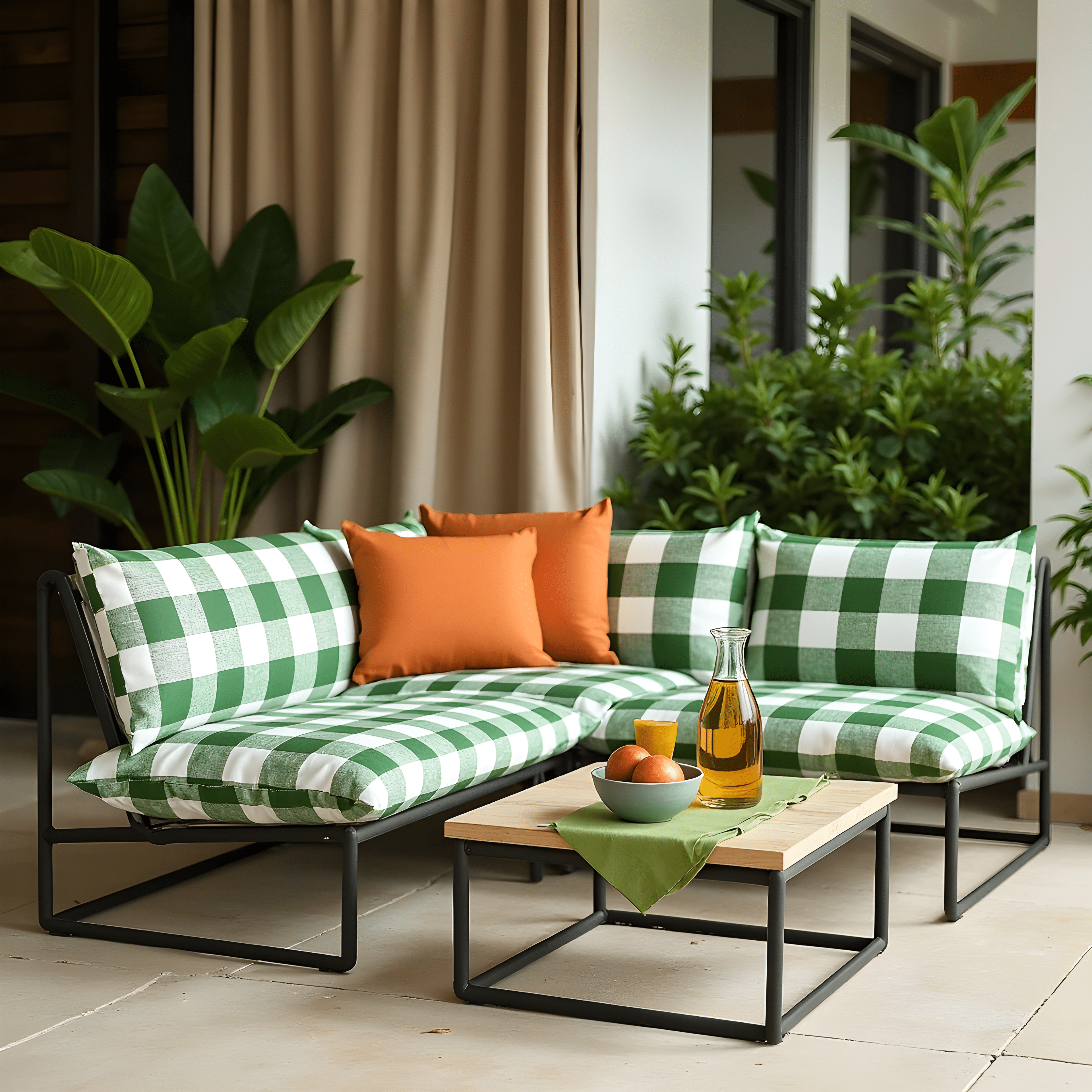 Rockin Cushions IKEA Outdoor Slipcovers 1 pillow and 1 seat cover Green Check Outdoor Slipcovers, Compatible with IKEA Havsten - Made to Order