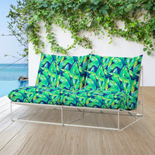 Load image into Gallery viewer, Rockin Cushions IKEA Outdoor Slipcovers 1 pillow and 1 seat cover IKEA HAVSTEN Blue Palms IKEA Outdoor Slip Covers