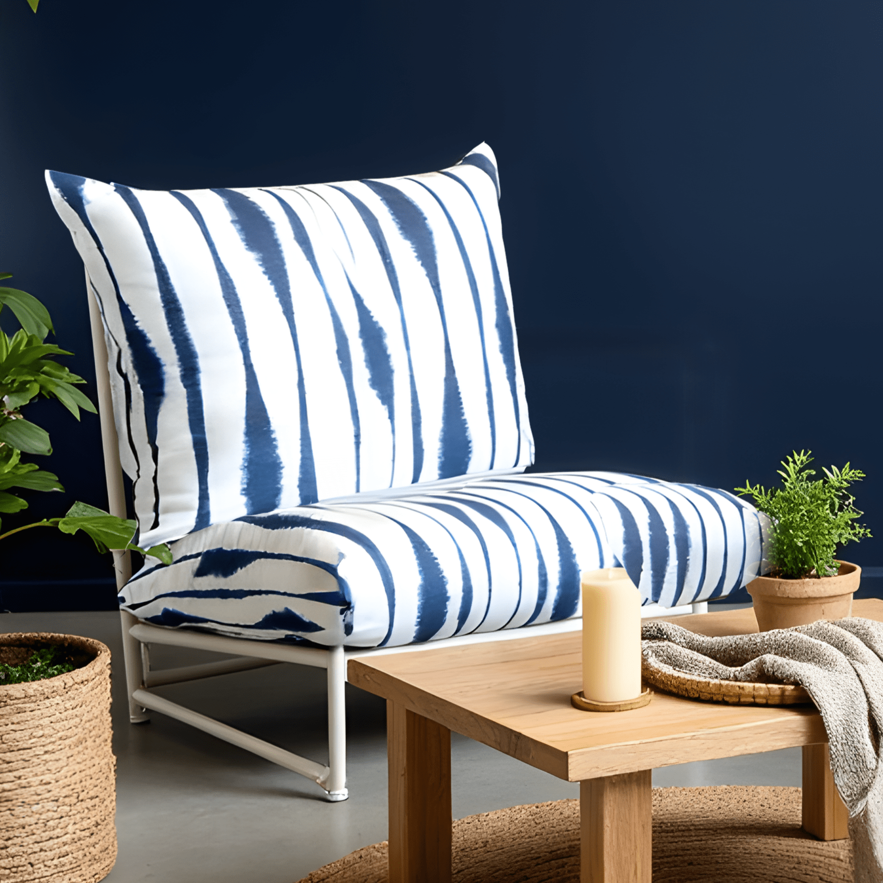 Rockin Cushions IKEA Outdoor Slipcovers 1 pillow and 1 seat cover Indigo Shibori Stripe Outdoor Slipcovers, Compatible with IKEA Havsten - Made to Order