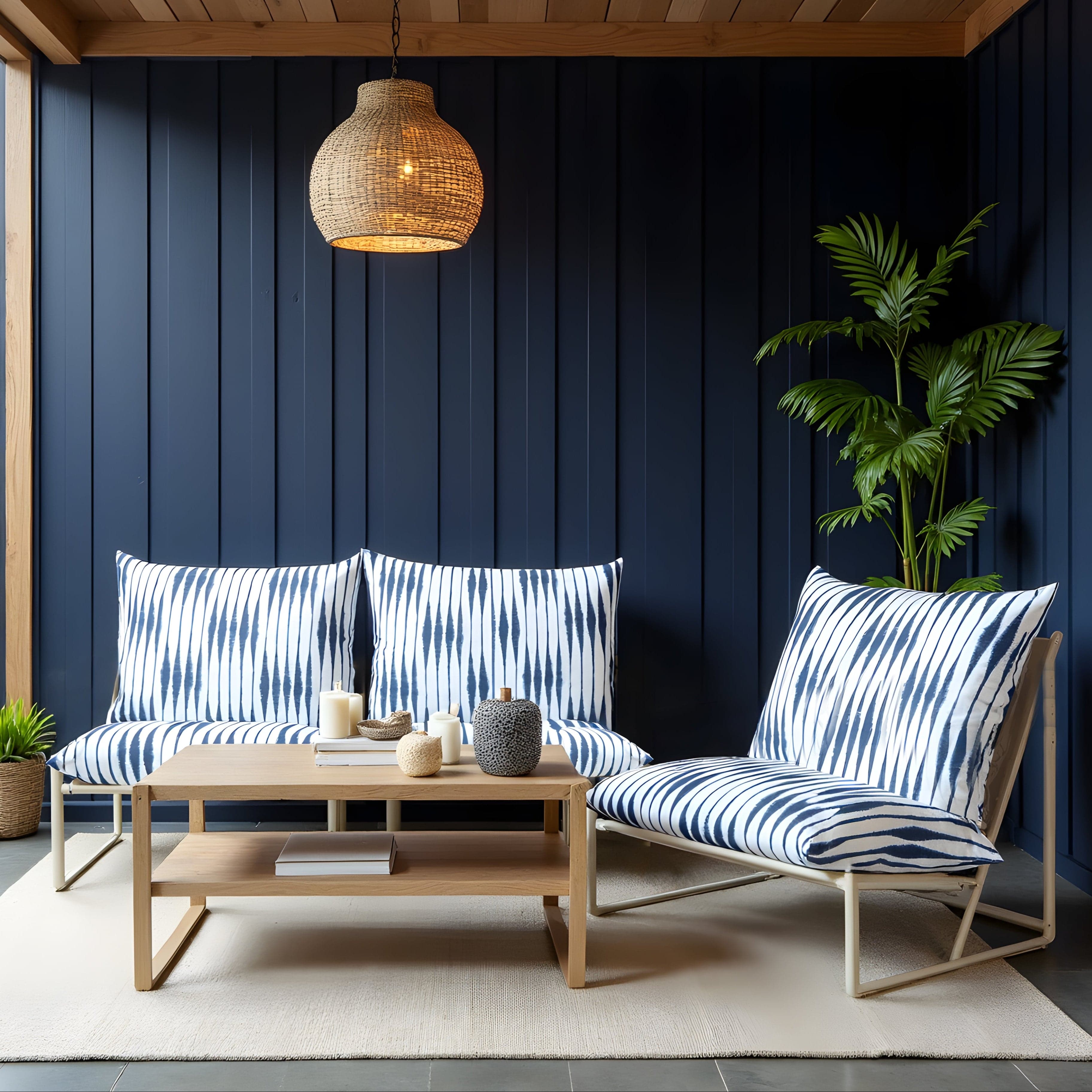 Rockin Cushions IKEA Outdoor Slipcovers 1 pillow and 1 seat cover Indigo Shibori Stripe Outdoor Slipcovers, Compatible with IKEA Havsten - Made to Order