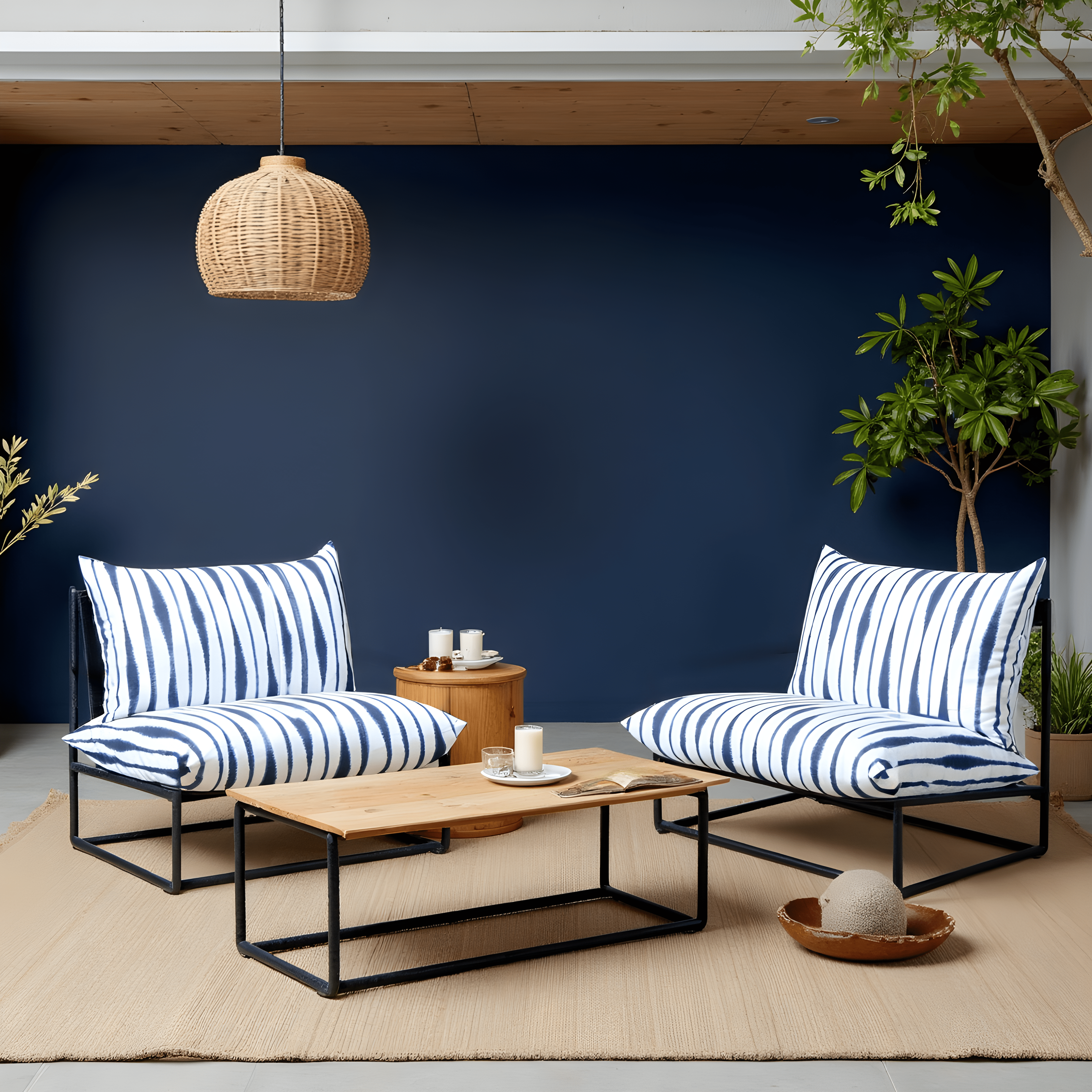 Rockin Cushions IKEA Outdoor Slipcovers 1 pillow and 1 seat cover Indigo Shibori Stripe Outdoor Slipcovers, Compatible with IKEA Havsten - Made to Order