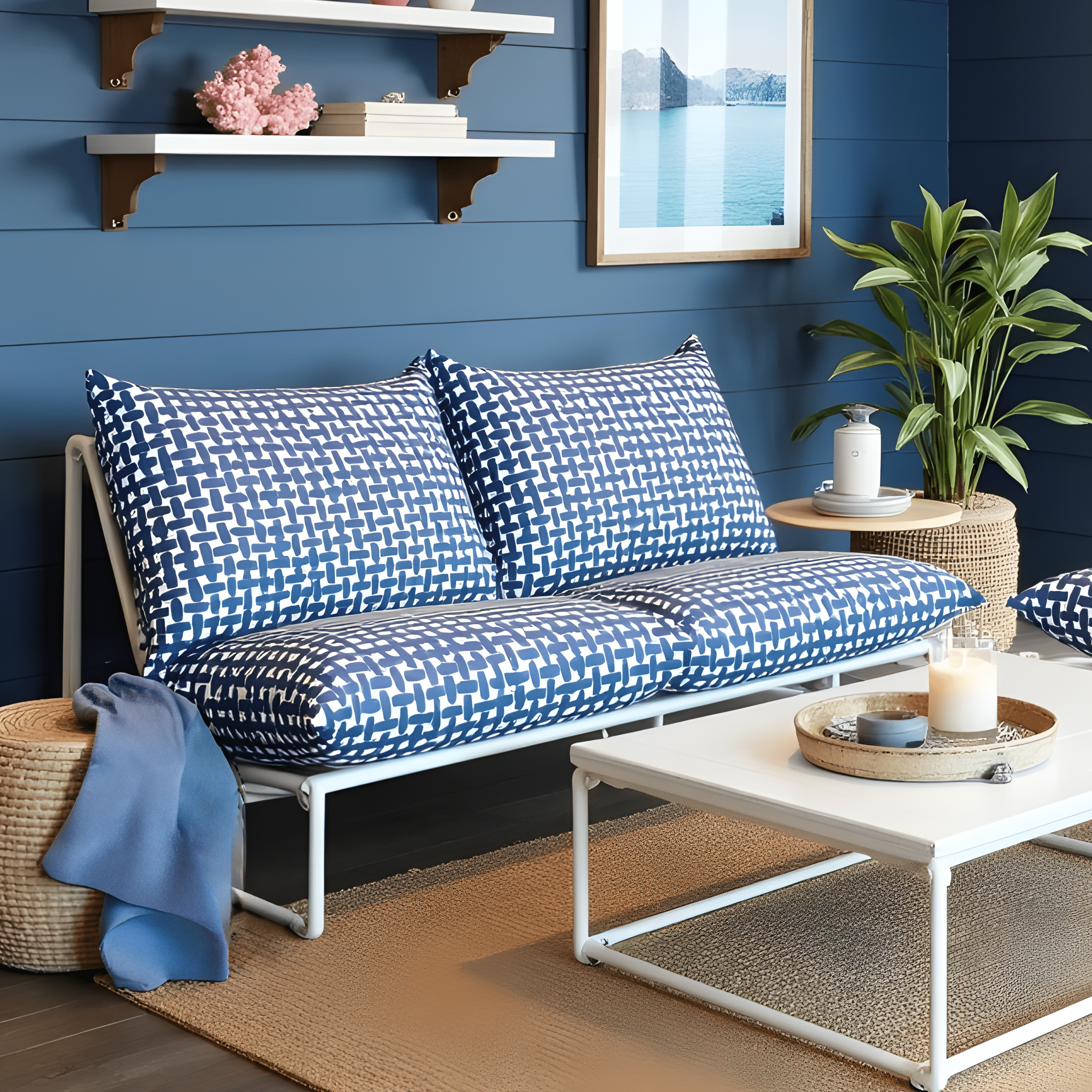 Rockin Cushions IKEA Outdoor Slipcovers 1 pillow and 1 seat cover Modern Navy Blue Lattice Print Outdoor Slipcovers, Compatible with IKEA Havsten - Made to Order