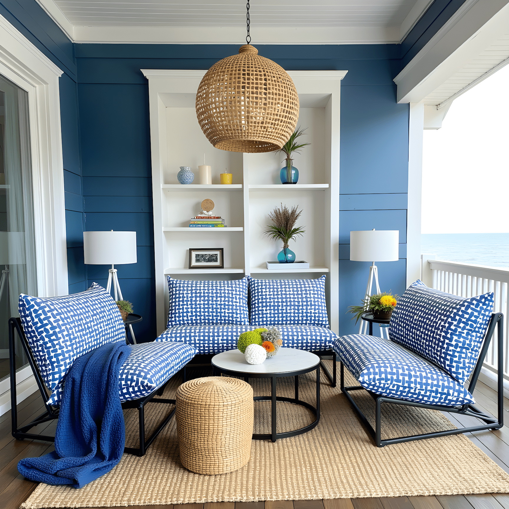 Rockin Cushions IKEA Outdoor Slipcovers 1 pillow and 1 seat cover Modern Navy Blue Lattice Print Outdoor Slipcovers, Compatible with IKEA Havsten - Made to Order