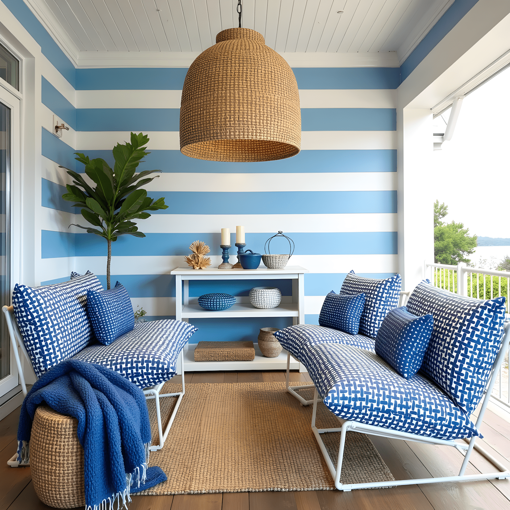 Rockin Cushions IKEA Outdoor Slipcovers 1 pillow and 1 seat cover Modern Navy Blue Lattice Print Outdoor Slipcovers, Compatible with IKEA Havsten - Made to Order