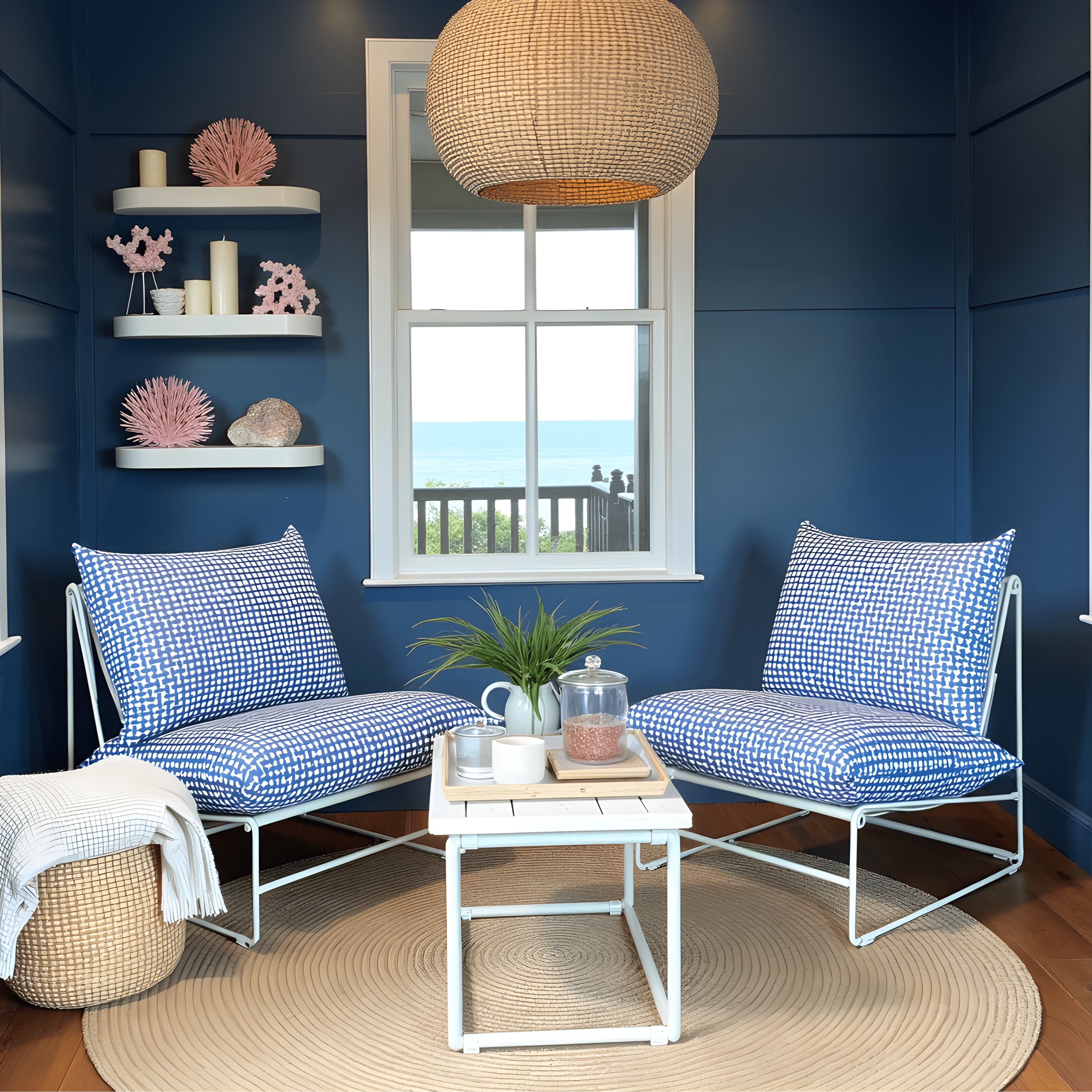 Rockin Cushions IKEA Outdoor Slipcovers 1 pillow and 1 seat cover Modern Navy Blue Lattice Print Outdoor Slipcovers, Compatible with IKEA Havsten - Made to Order