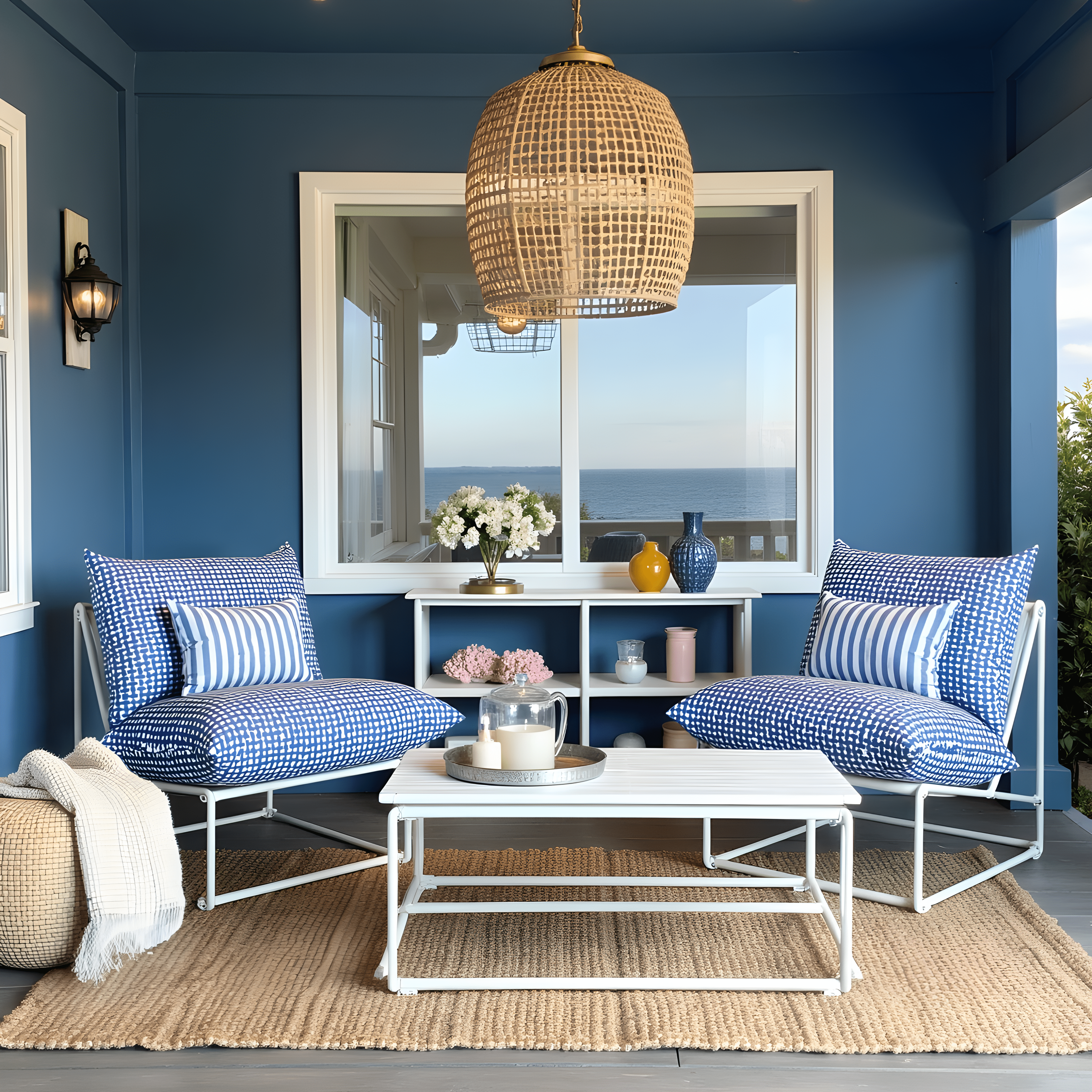 Rockin Cushions IKEA Outdoor Slipcovers 1 pillow and 1 seat cover Modern Navy Blue Lattice Print Outdoor Slipcovers, Compatible with IKEA Havsten - Made to Order