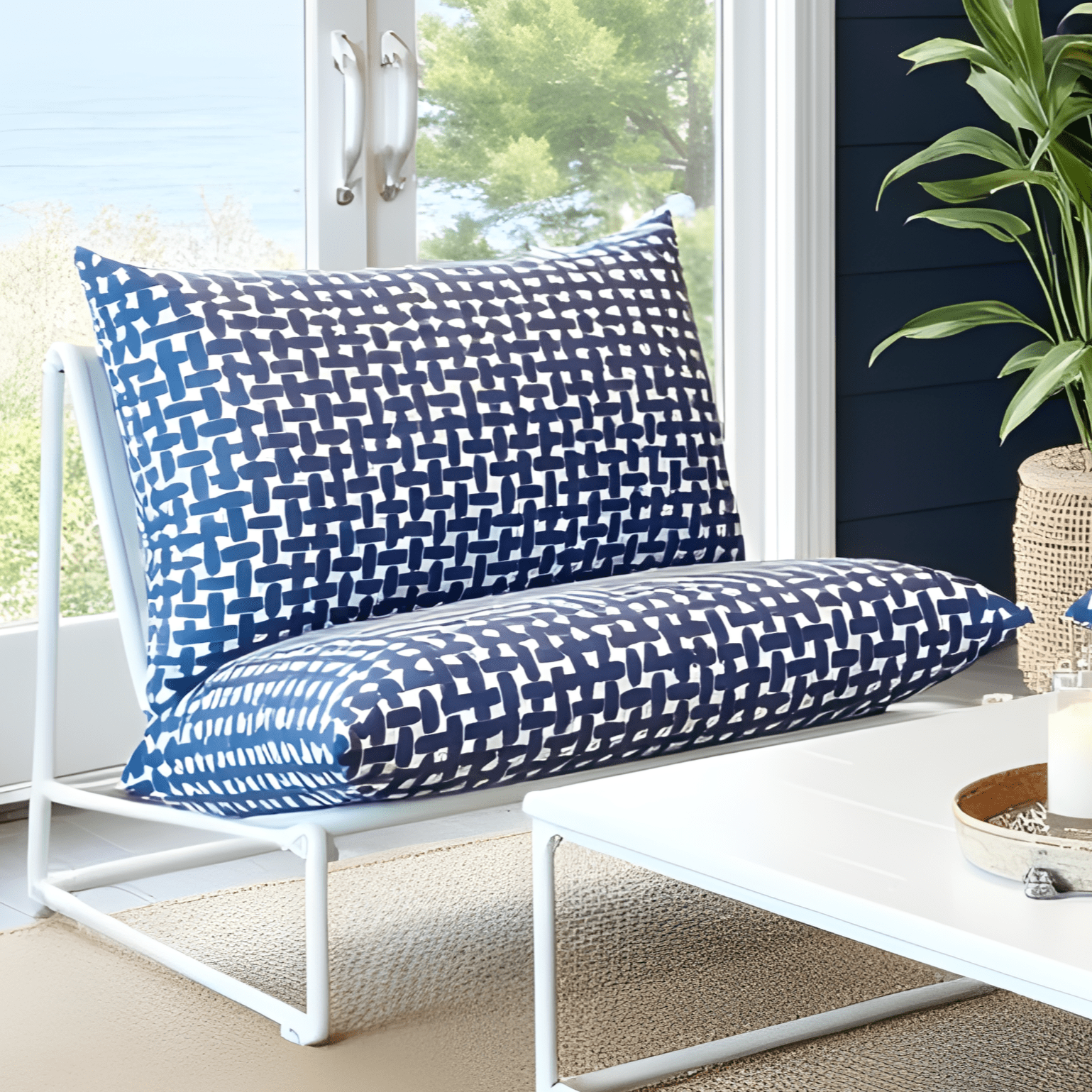 Rockin Cushions IKEA Outdoor Slipcovers 1 pillow and 1 seat cover Modern Navy Blue Lattice Print Outdoor Slipcovers, Compatible with IKEA Havsten - Made to Order