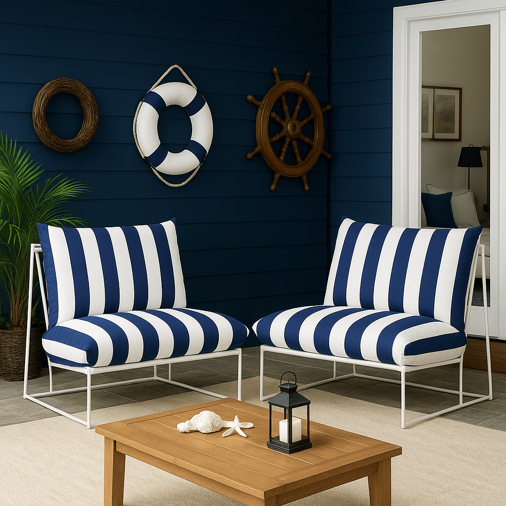 Rockin Cushions IKEA Outdoor Slipcovers 1 pillow and 1 seat cover Navy Blue Stripe Outdoor Slipcovers, Compatible with IKEA Havsten - Made to Order