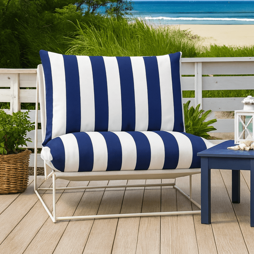 Rockin Cushions IKEA Outdoor Slipcovers 1 pillow and 1 seat cover Navy Blue Stripe Outdoor Slipcovers, Compatible with IKEA Havsten - Made to Order