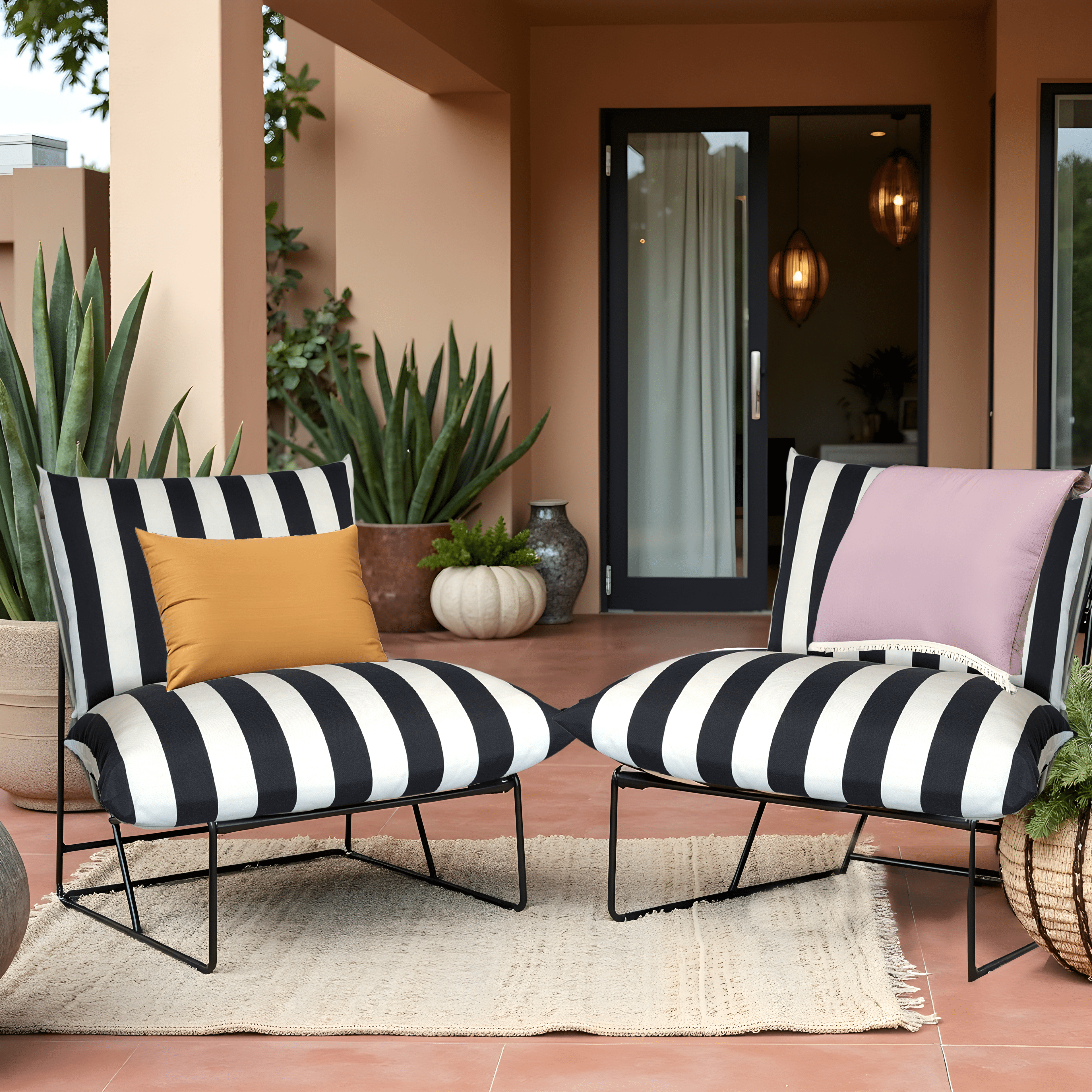 Rockin Cushions IKEA Outdoor Slipcovers 1 x Seat and 1 Pillow Cover Black and White Stripe Outdoor Slipcovers, Compatible with IKEA Havsten