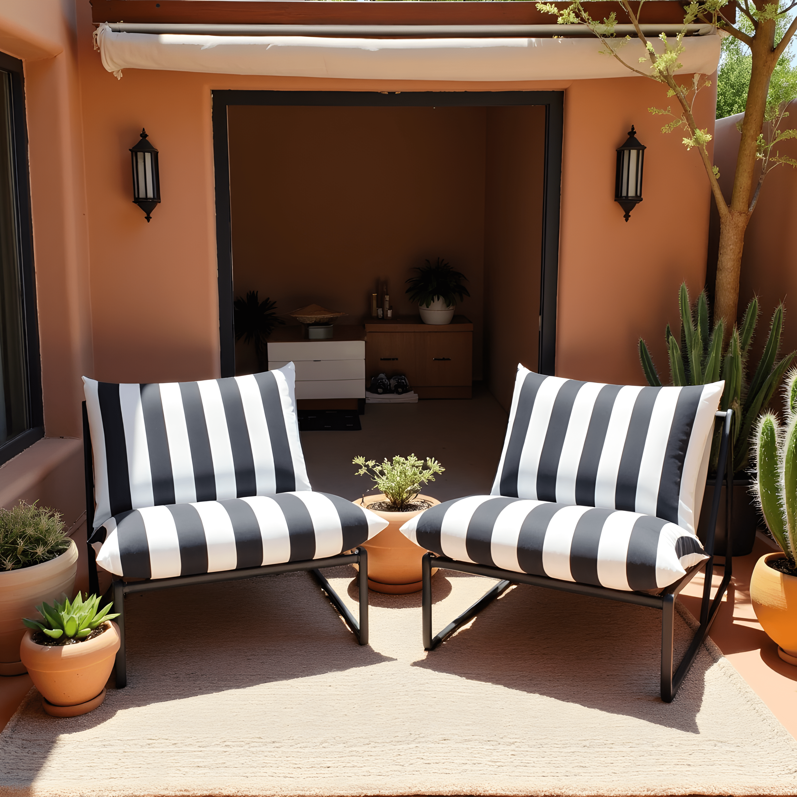 Rockin Cushions IKEA Outdoor Slipcovers 1 x Seat and 1 Pillow Cover Black and White Stripe Outdoor Slipcovers, Compatible with IKEA Havsten