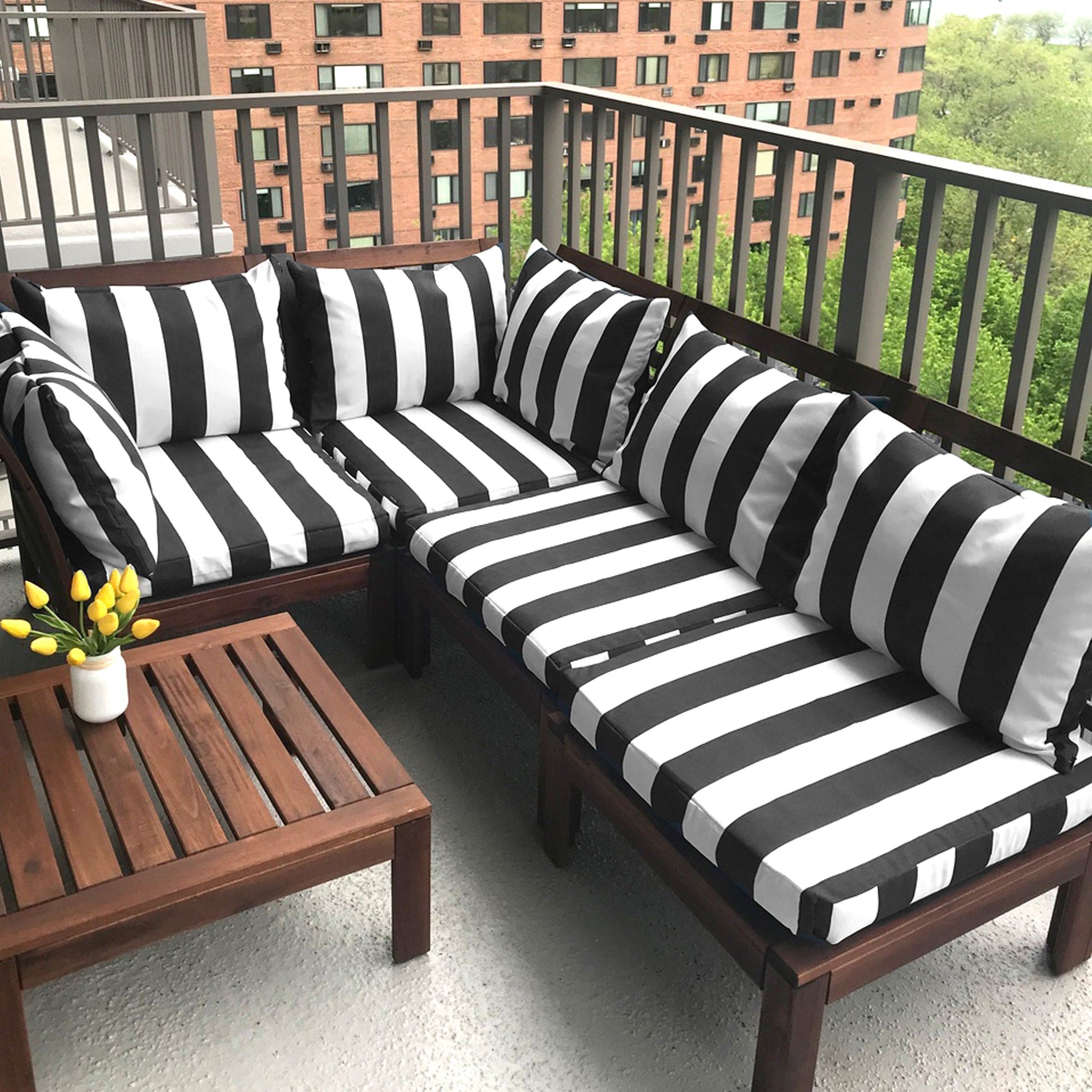 Black and White Cabana Stripe Outdoor Slip Covers, Compatible with IKE