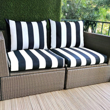 Load image into Gallery viewer, Rockin Cushions IKEA Outdoor Slipcovers 2 x Seat Covers IKEA Arholma Kuddarna, Black and White Cabana Stripe Outdoor Slip Covers