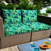 Load image into Gallery viewer, Rockin Cushions IKEA Outdoor Slipcovers 2 x Seat Covers IKEA Duvholmen Navy Green Banana Leaf Outdoor Slip Covers