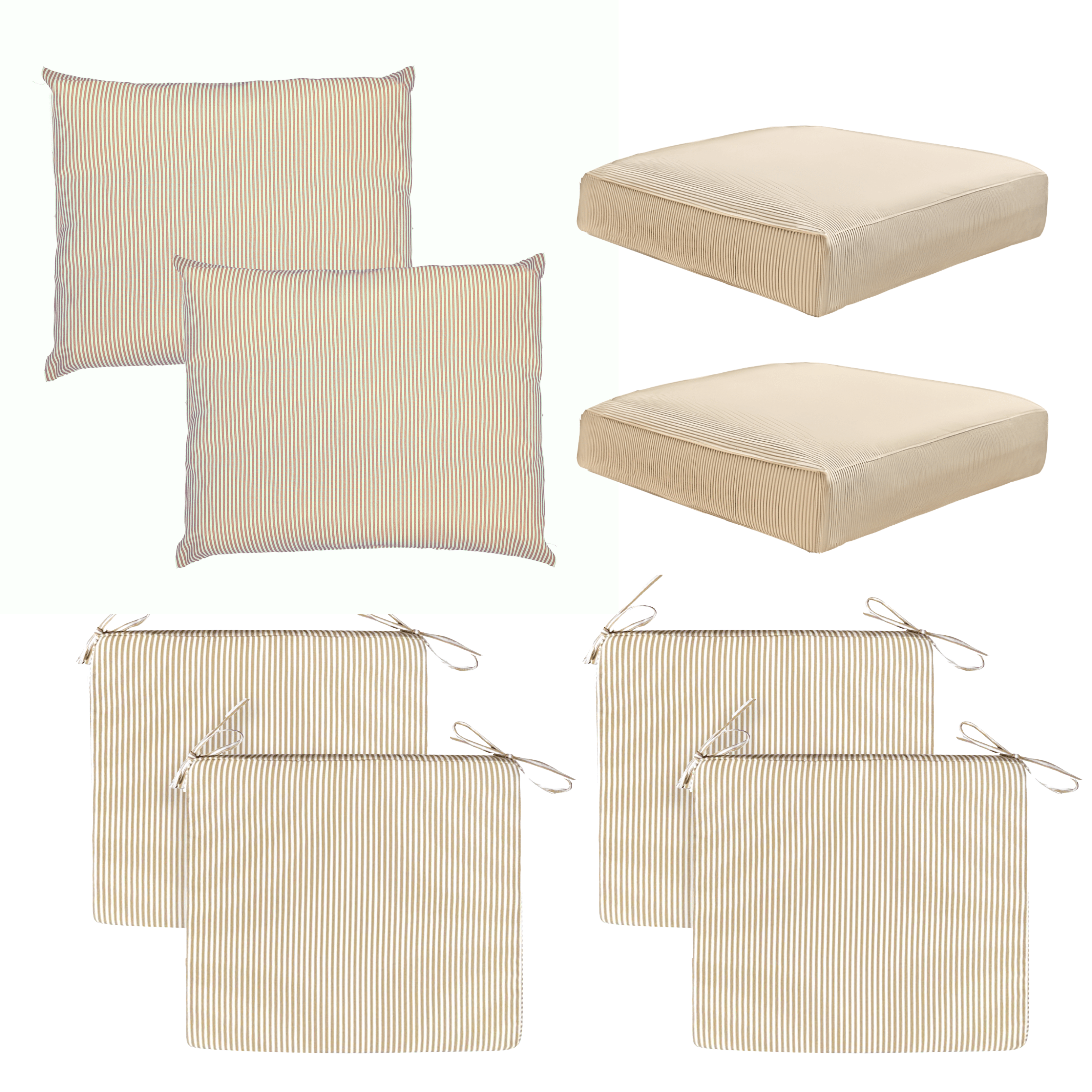 Rockin Cushions IKEA Outdoor Slipcovers 8-PIECE DELUXE BUNDLE, Beige Stripe Outdoor Cushion Cover Set and Chair Pads – Compatible with IKEA Duvholmen