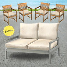 Load image into Gallery viewer, Rockin Cushions IKEA Outdoor Slipcovers 8-PIECE DELUXE BUNDLE Outdoor Cushion Cover Set and Chair Pads – Compatible with IKEA Duvholmen, Beige Stripe