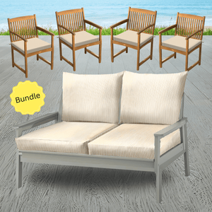 Rockin Cushions IKEA Outdoor Slipcovers 8-PIECE DELUXE BUNDLE Outdoor Cushion Cover Set and Chair Pads – Compatible with IKEA Duvholmen, Beige Stripe