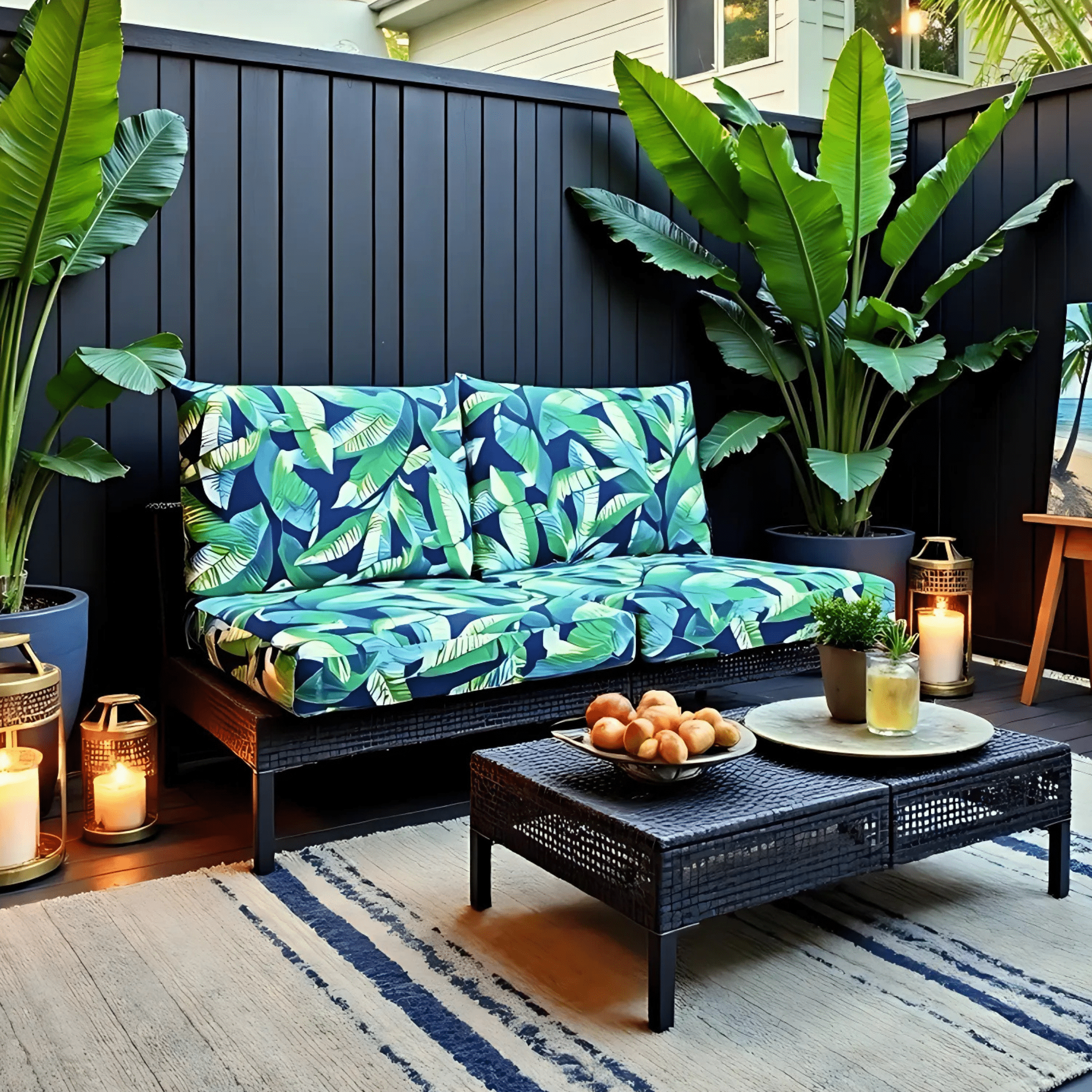 Rockin Cushions IKEA Outdoor Slipcovers 8-PIECE DELUXE BUNDLE Outdoor Cushion Cover Set and Chair Pads – Compatible with IKEA Duvholmen, Blue Palms