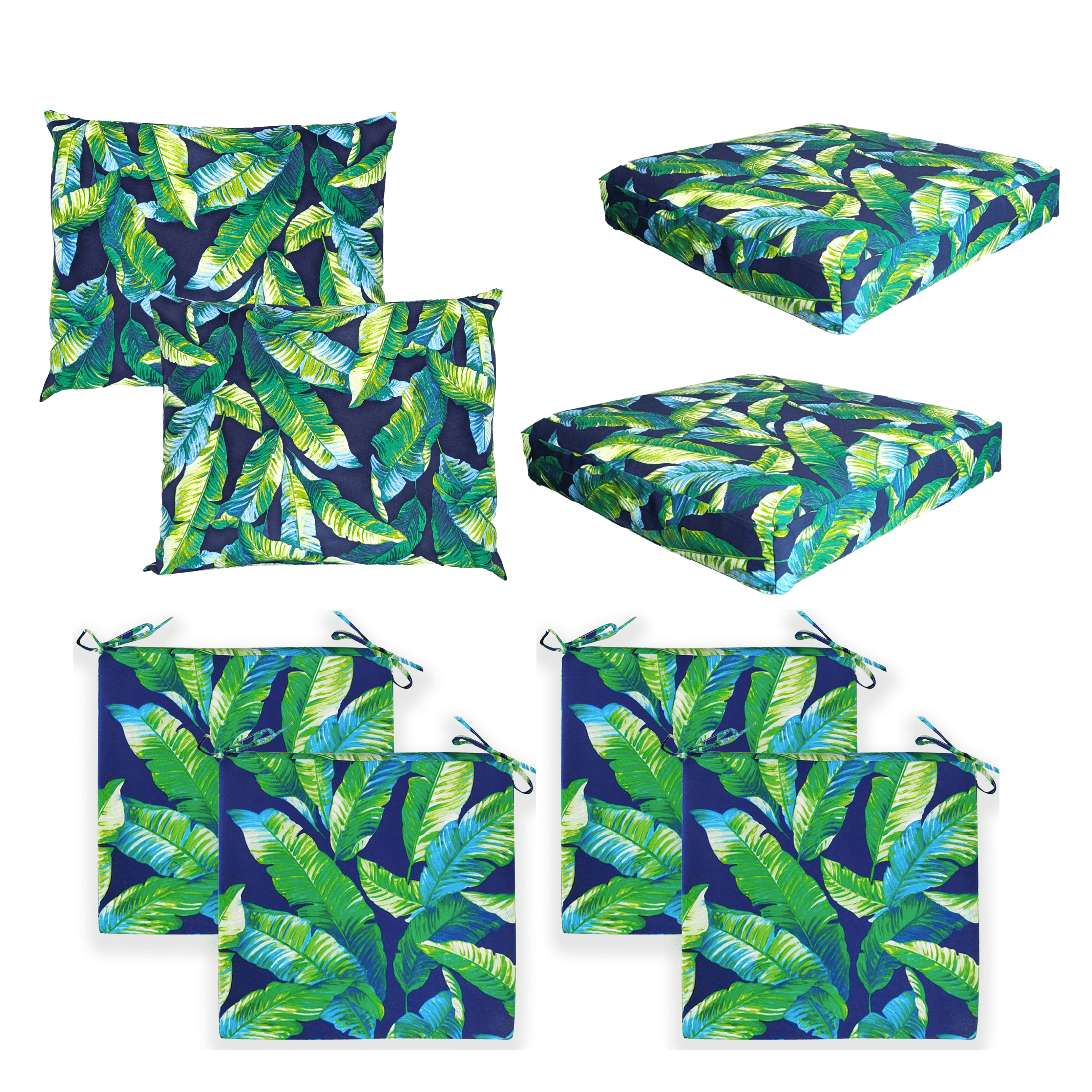 Rockin Cushions IKEA Outdoor Slipcovers 8-PIECE DELUXE BUNDLE Outdoor Cushion Cover Set and Chair Pads – Compatible with IKEA Duvholmen, Blue Palms