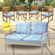 Load image into Gallery viewer, Rockin Cushions IKEA Outdoor Slipcovers 8-PIECE DELUXE BUNDLE Outdoor Cushion Cover Set and Chair Pads – Compatible with IKEA Duvholmen, Blue Rain