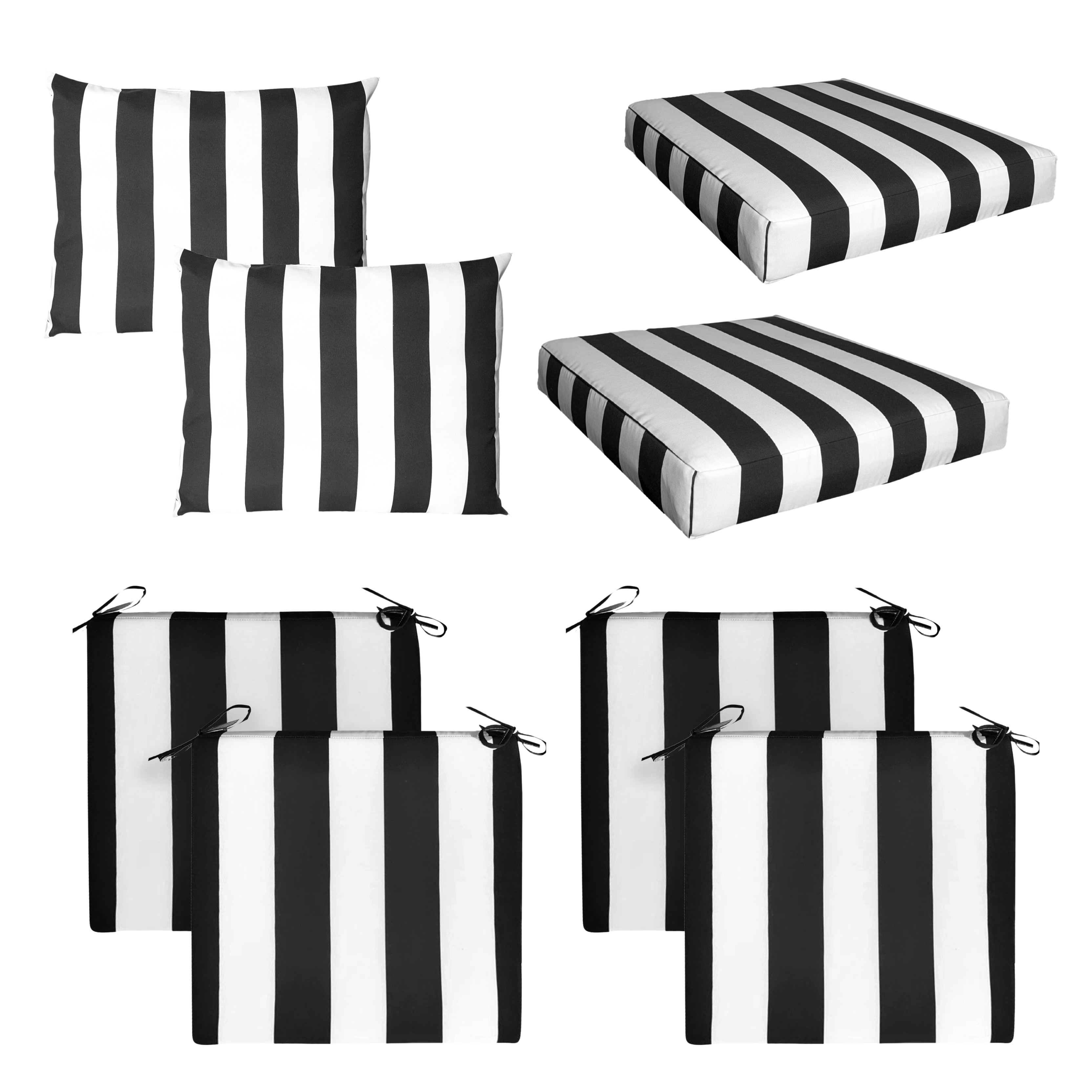 Rockin Cushions IKEA Outdoor Slipcovers 8-PIECE DELUXE BUNDLE Outdoor Cushion Covers and Chair Pads – Compatible with IKEA Duvholmen, Chic Black and White Cabana Stripe