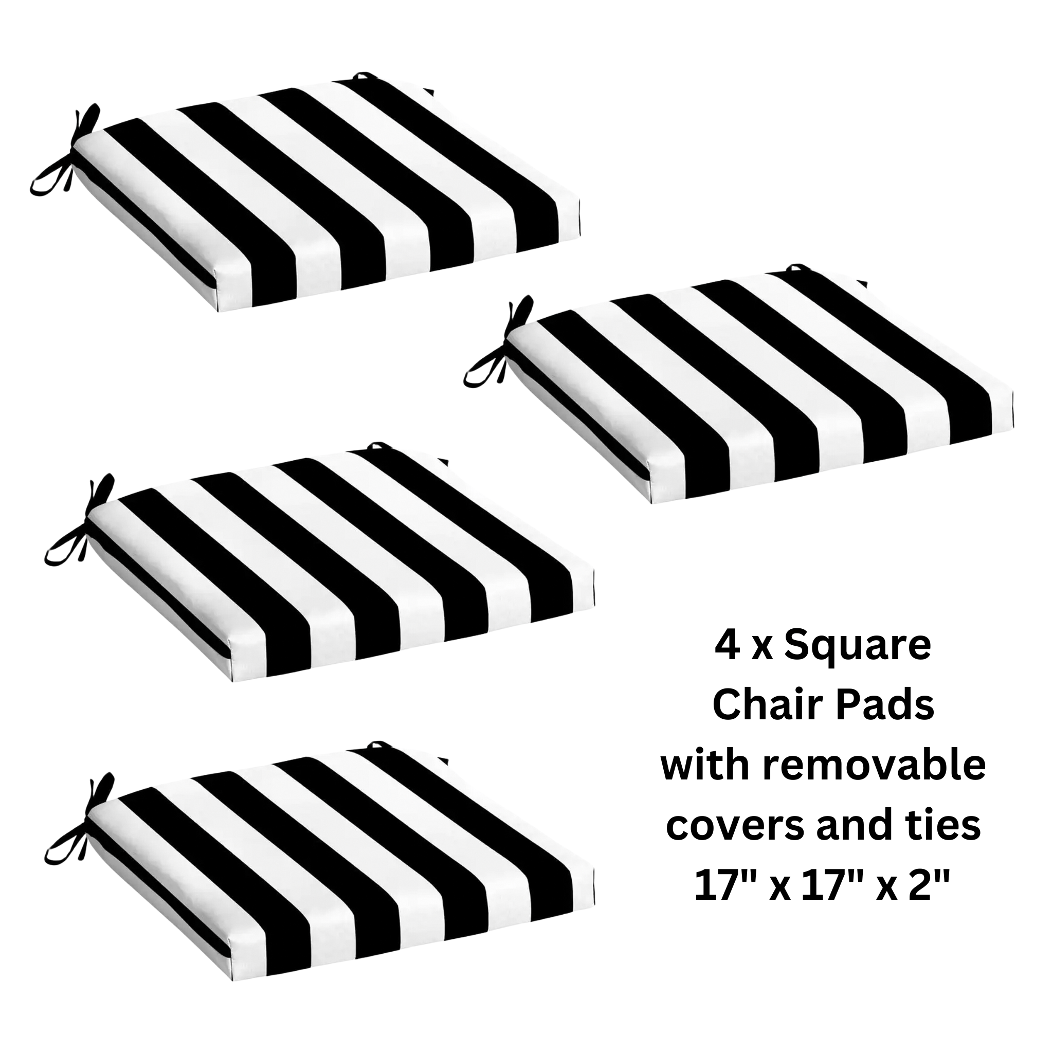 Rockin Cushions IKEA Outdoor Slipcovers 8-PIECE DELUXE BUNDLE Outdoor Cushion Covers and Chair Pads – Compatible with IKEA Duvholmen, Chic Black and White Cabana Stripe