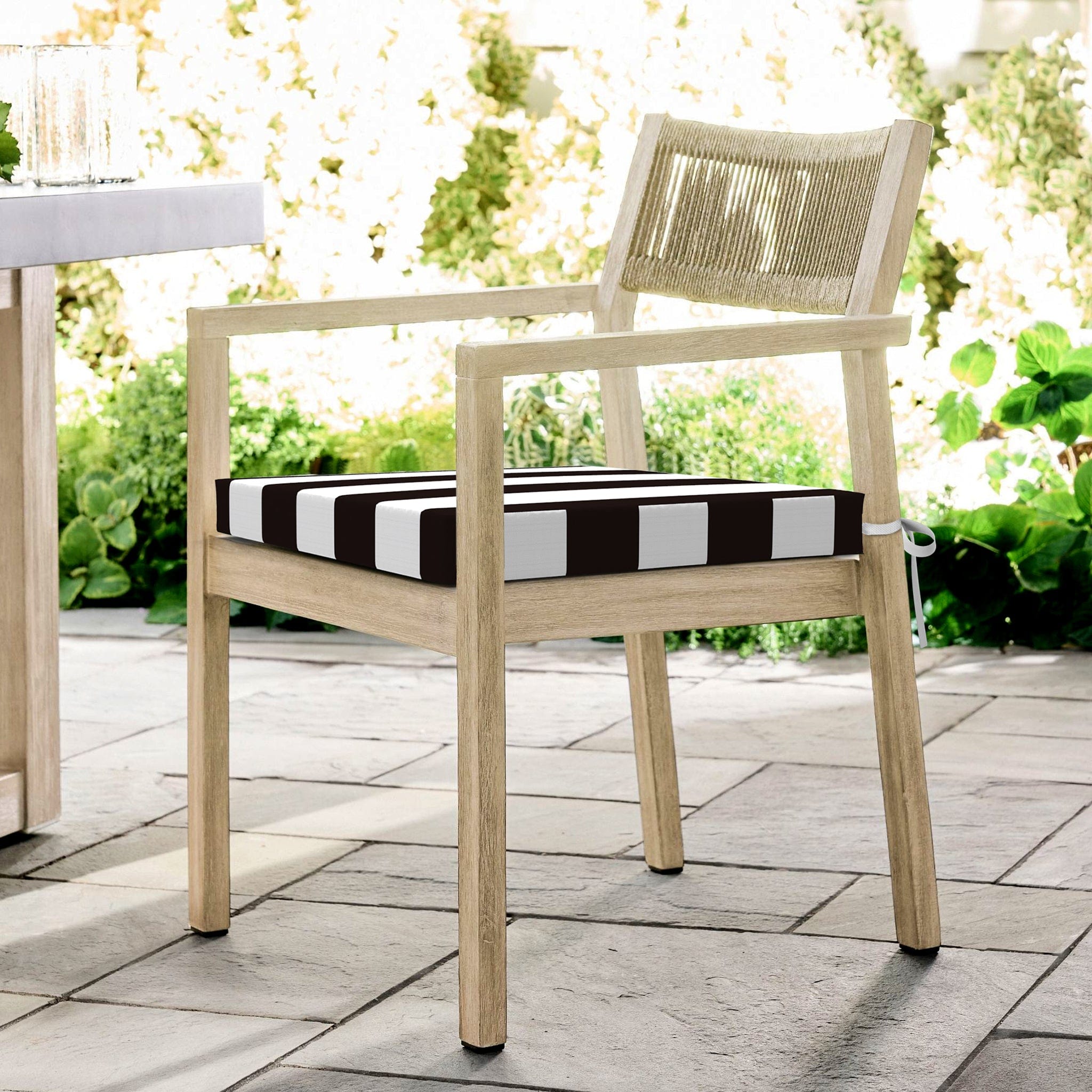 Rockin Cushions IKEA Outdoor Slipcovers 8-PIECE DELUXE BUNDLE Outdoor Cushion Covers and Chair Pads – Compatible with IKEA Duvholmen, Chic Black and White Cabana Stripe