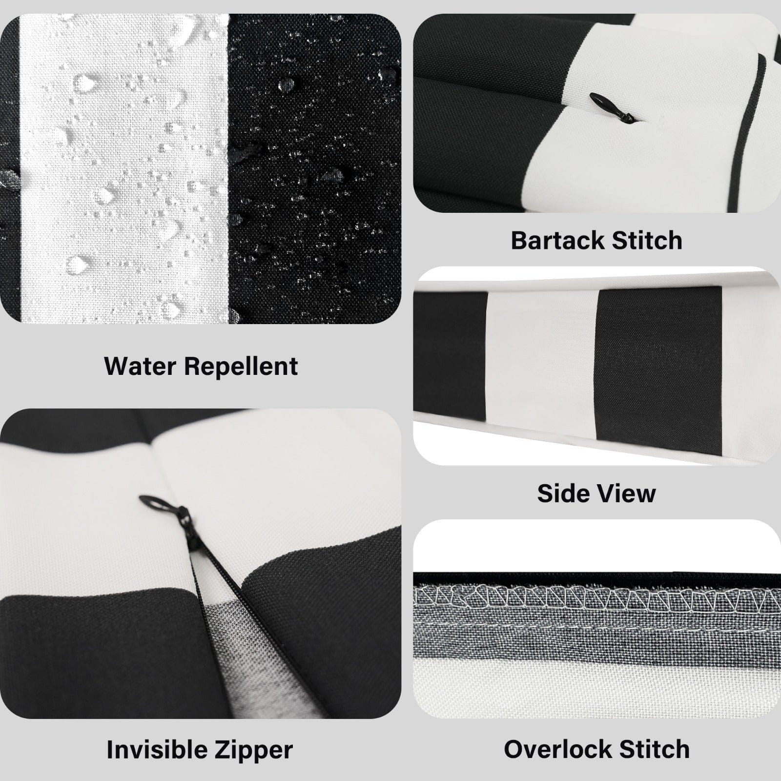 Rockin Cushions IKEA Outdoor Slipcovers 8-PIECE DELUXE BUNDLE Outdoor Cushion Covers and Chair Pads – Compatible with IKEA Duvholmen, Chic Black and White Cabana Stripe