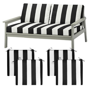 Rockin Cushions IKEA Outdoor Slipcovers 8-PIECE DELUXE BUNDLE Outdoor Cushion Covers and Chair Pads – Compatible with IKEA Duvholmen, Chic Black and White Cabana Stripe