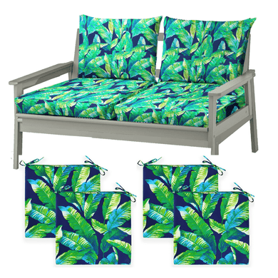 Rockin Cushions IKEA Outdoor Slipcovers 8-Piece Deluxe Outdoor Cushion Cover Set and Chair Pads – Compatible with IKEA Duvholmen, Blue Palms