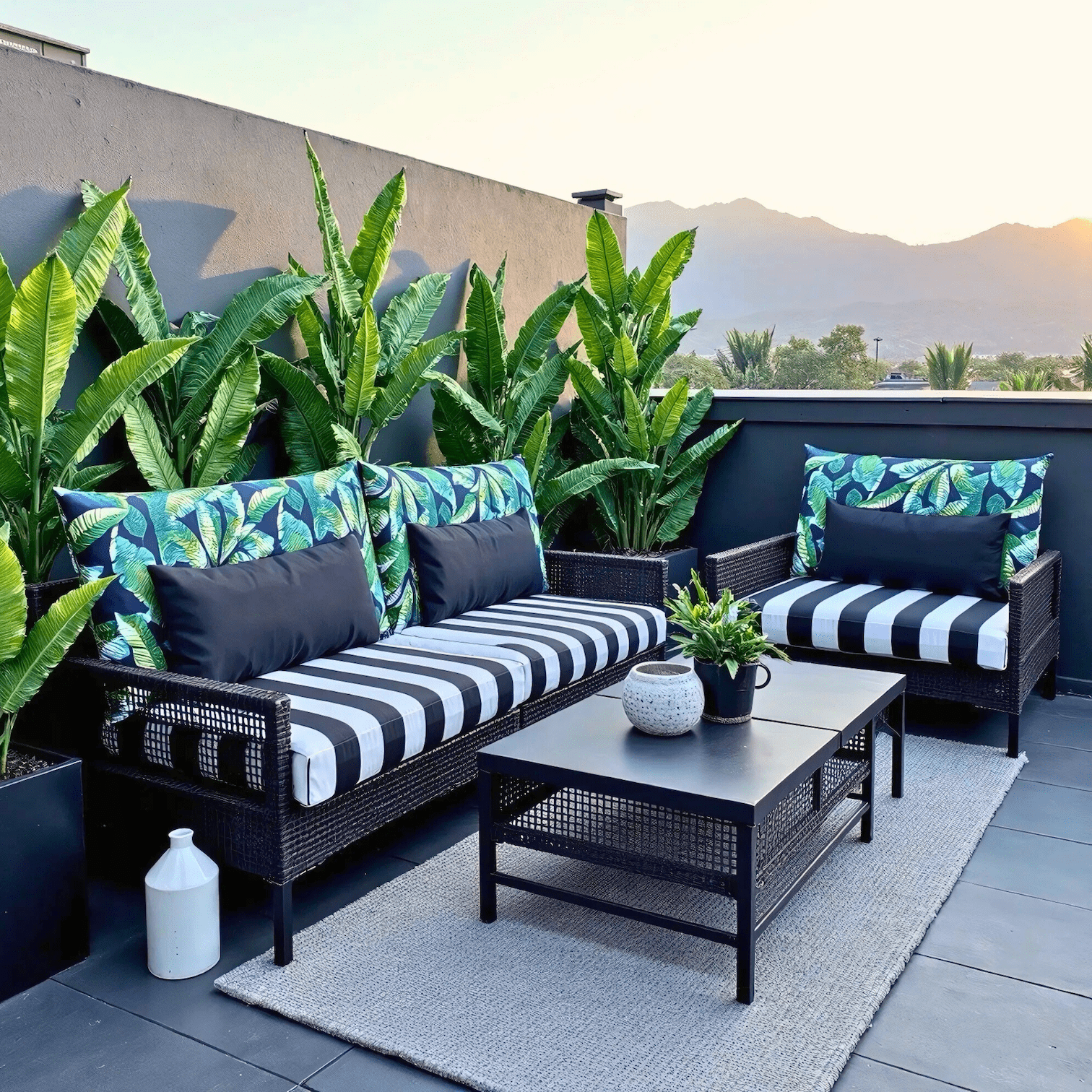 Rockin Cushions IKEA Outdoor Slipcovers Banana Leaf Black Stripe Outdoor Slip Covers, Compatible with IKEA Duvholmen
